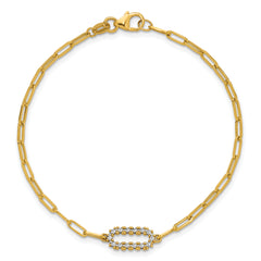 14K w/White Rhodium  Polished Paperclip Fancy Bracelet