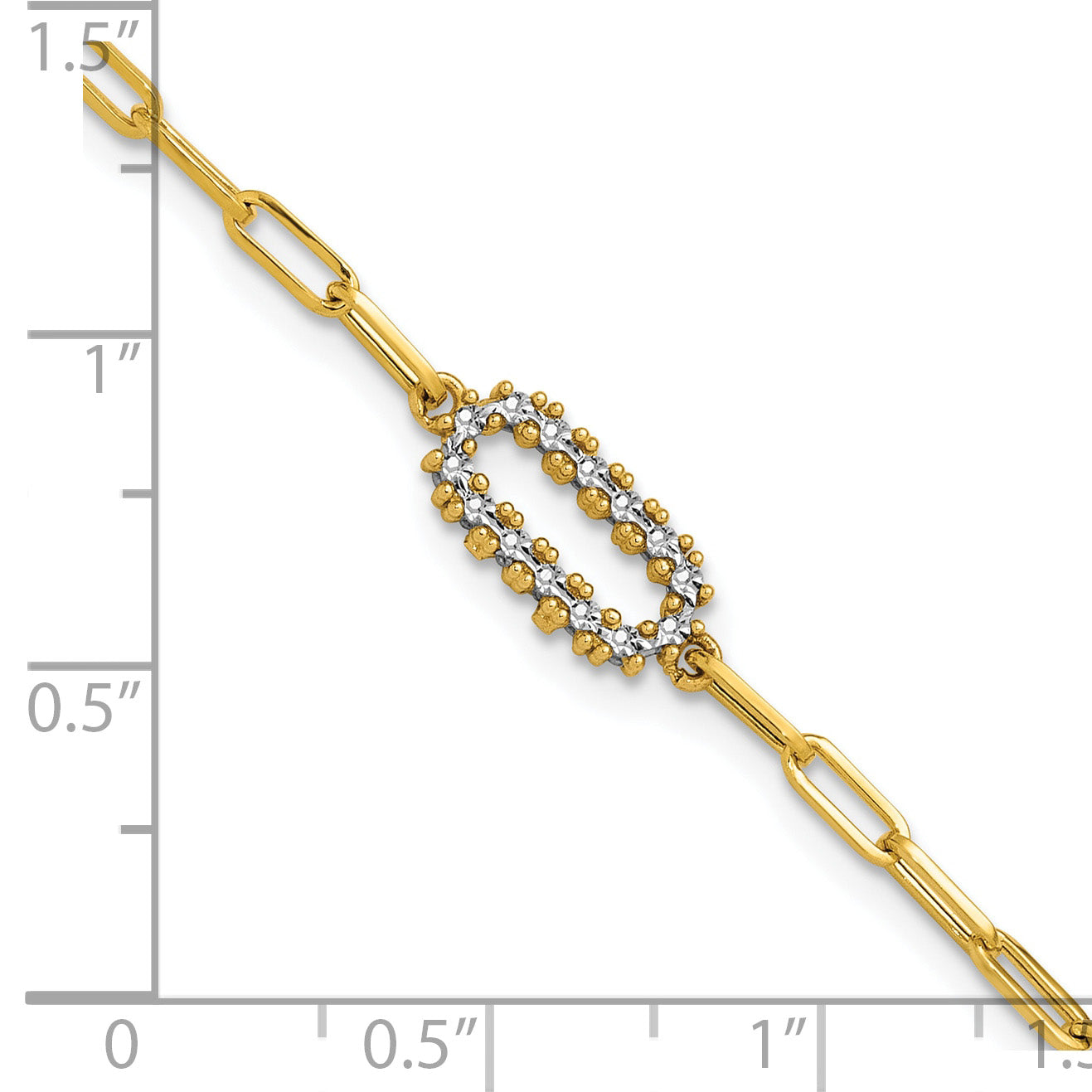 14K w/White Rhodium  Polished Paperclip Fancy Bracelet