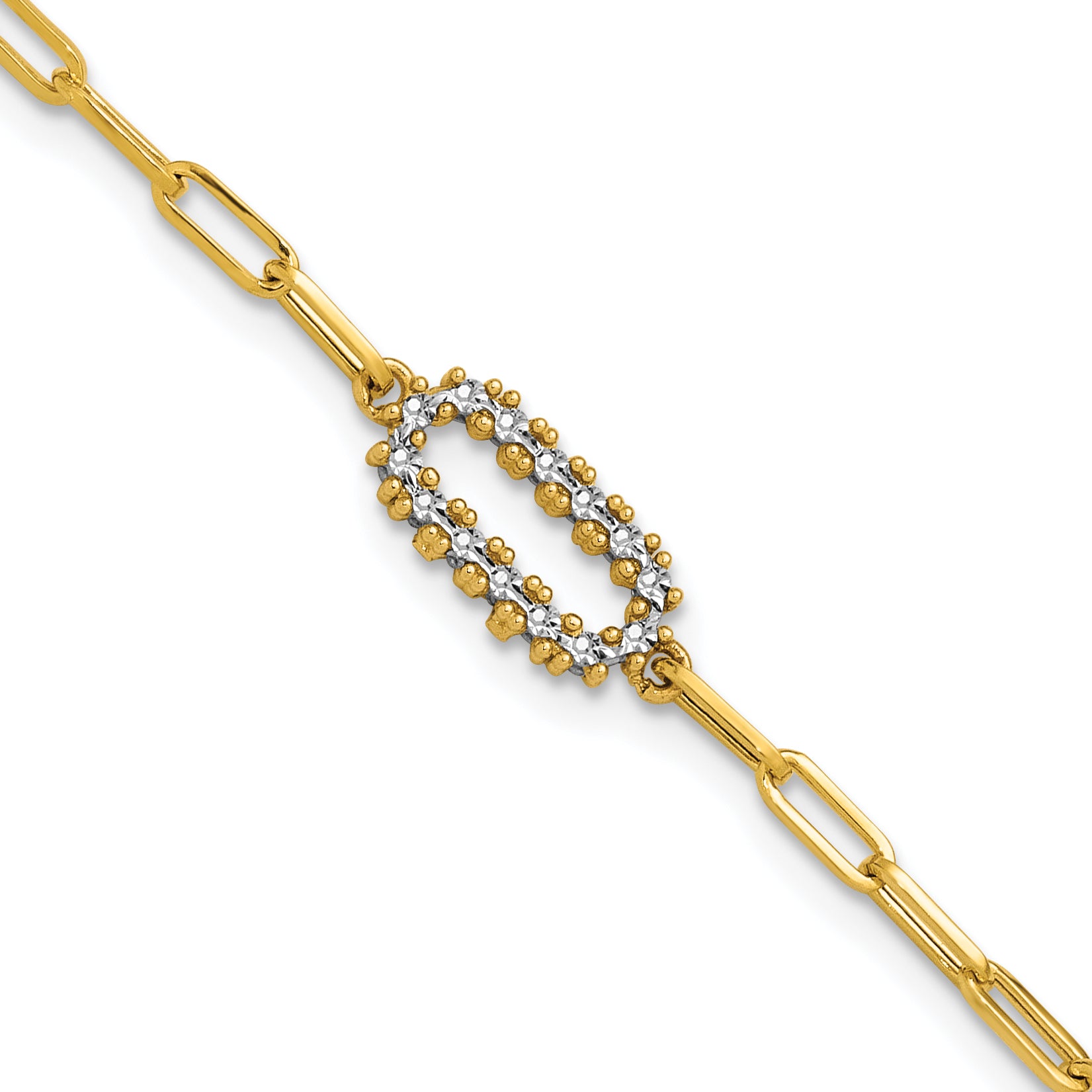 14K w/White Rhodium  Polished Paperclip Fancy Bracelet