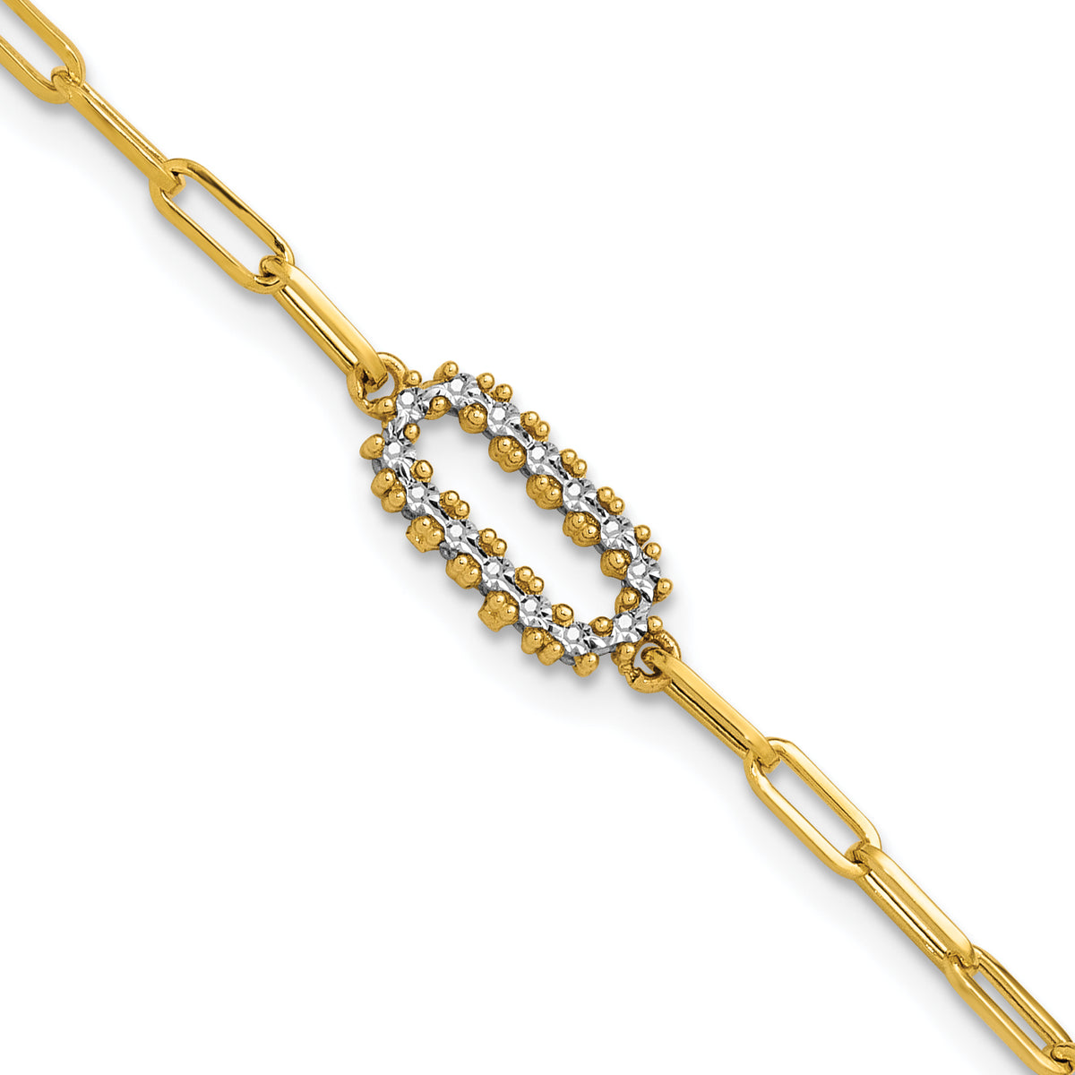14K w/White Rhodium  Polished Paperclip Fancy Bracelet