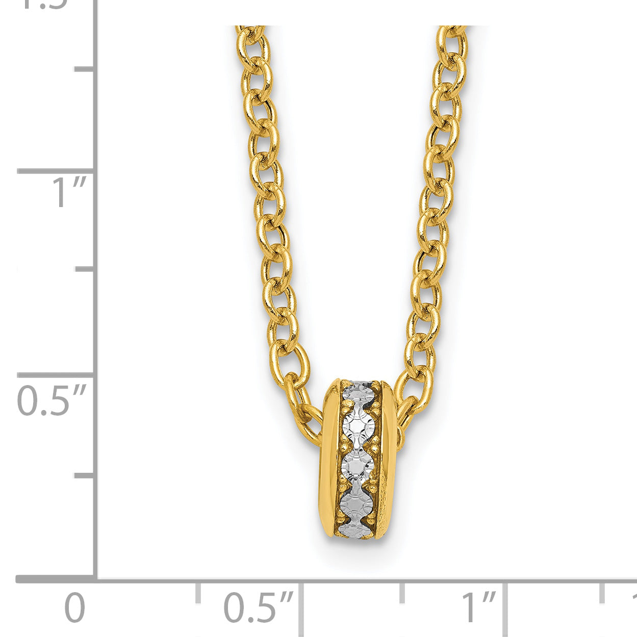14K w/White Rhodium Polished Circle Pendant Necklace