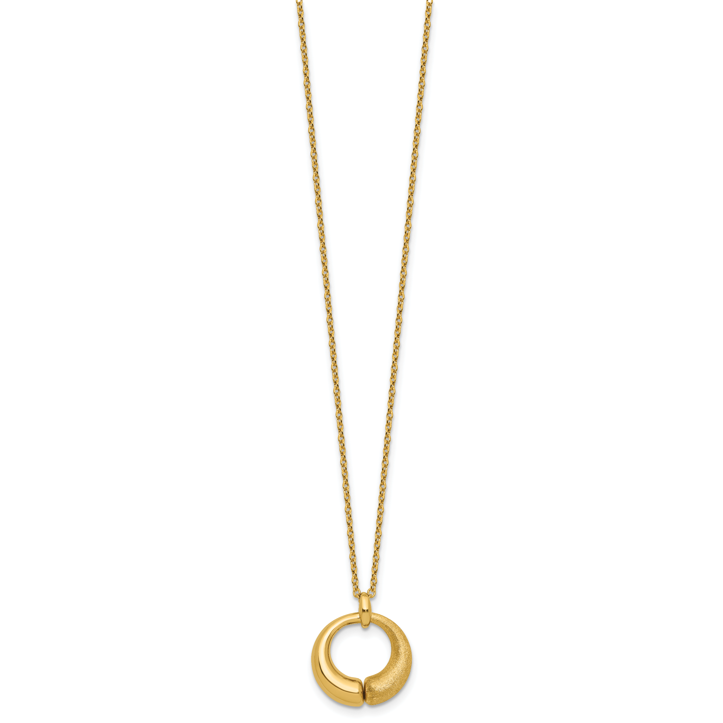 14K Polished and Brushed Circle Pendant w/2in Ext. Necklace Secondary image