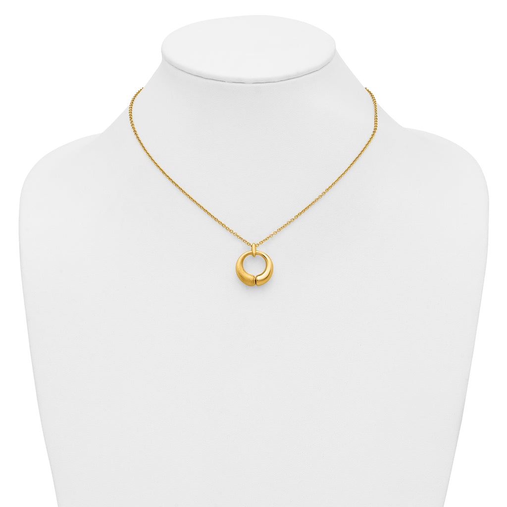 14K Polished and Brushed Circle Pendant w/2in Ext. Necklace
