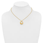 14K Polished and Brushed Circle Pendant w/2in Ext. Necklace