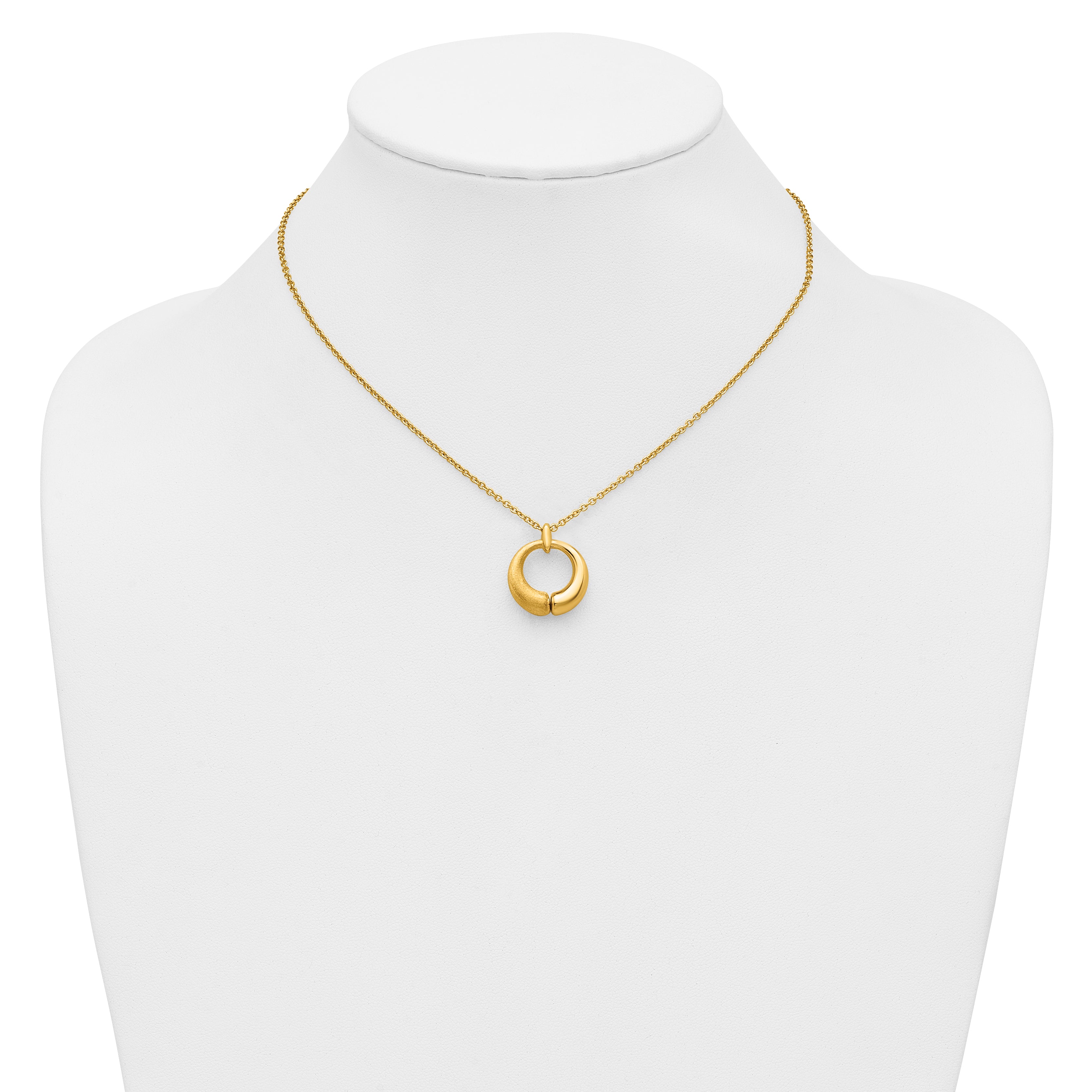 14K Polished and Brushed Circle Pendant w/2in Ext. Necklace
