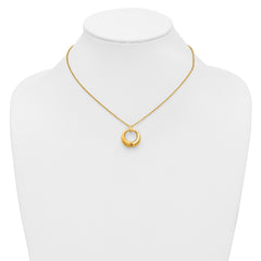14K Polished and Brushed Circle Pendant w/2in Ext. Necklace