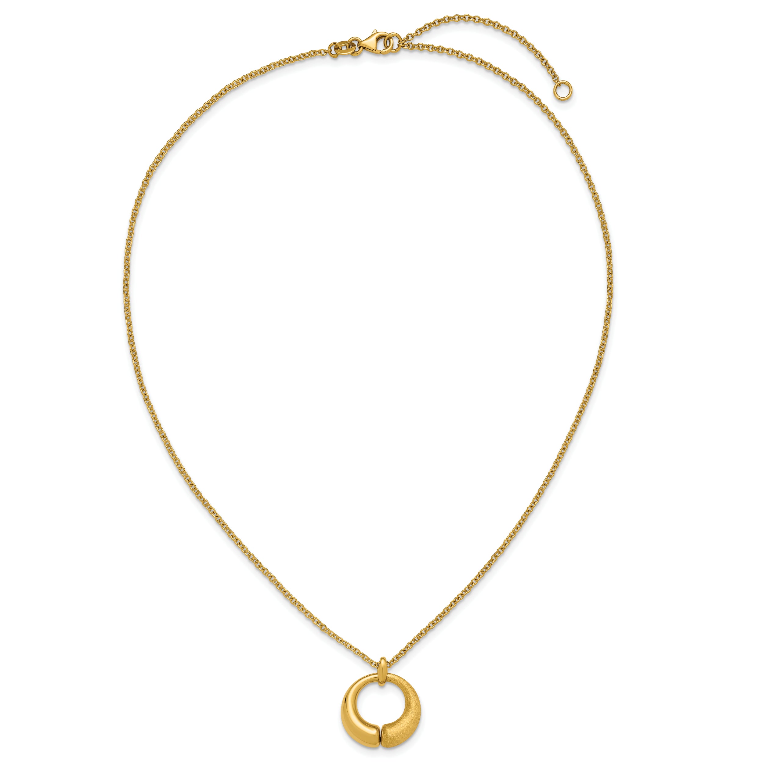 14K Polished and Brushed Circle Pendant w/2in Ext. Necklace