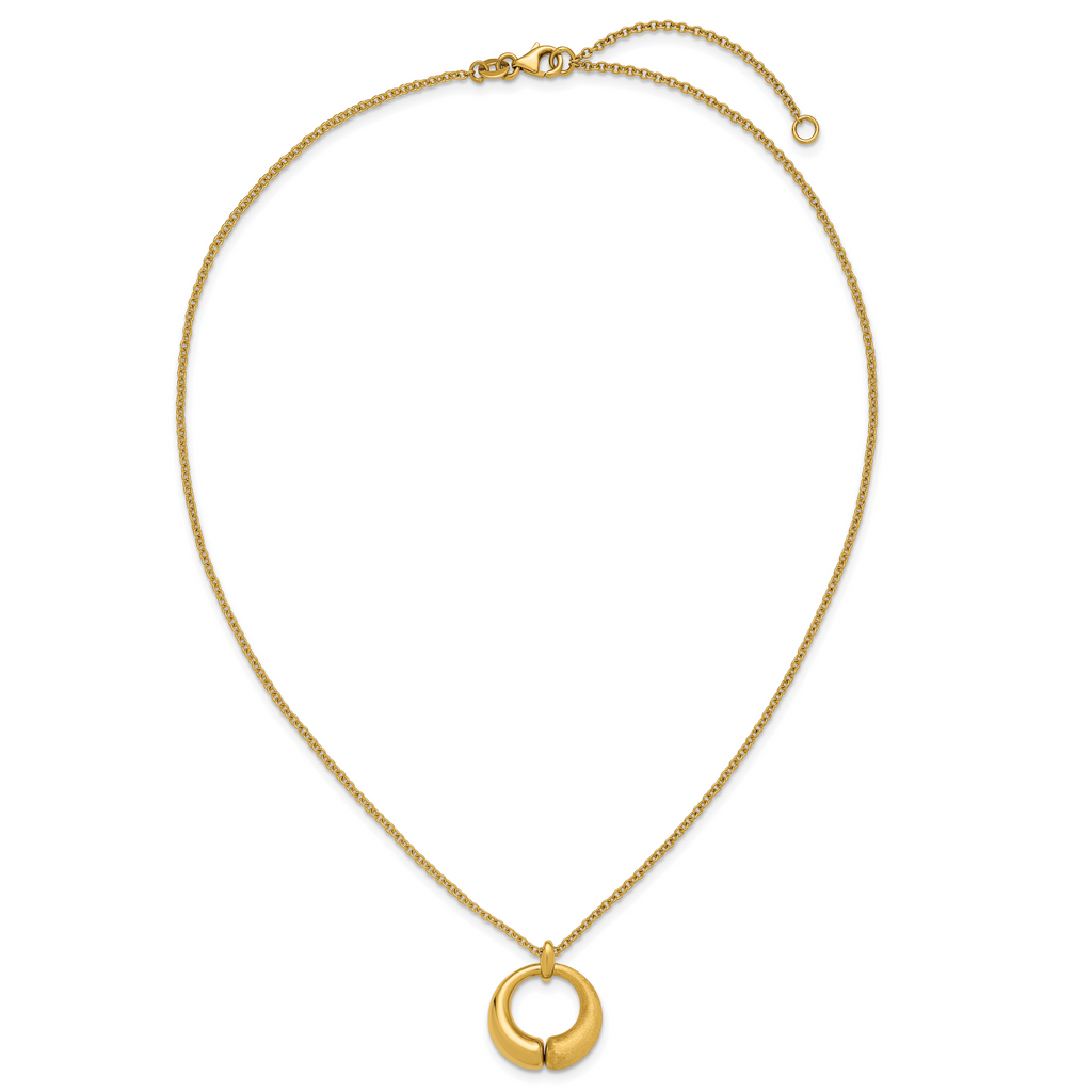 14K Polished and Brushed Circle Pendant w/2in Ext. Necklace