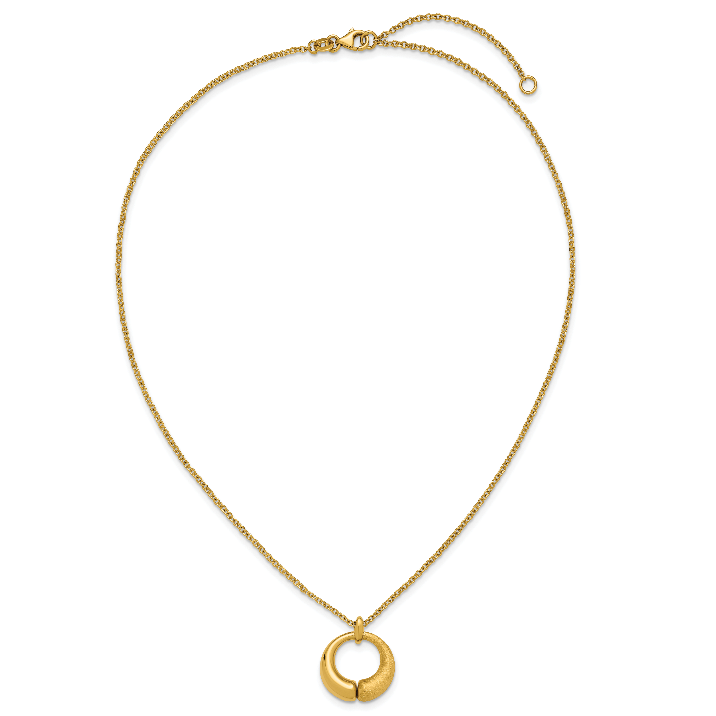 14K Polished and Brushed Circle Pendant w/2in Ext. Necklace