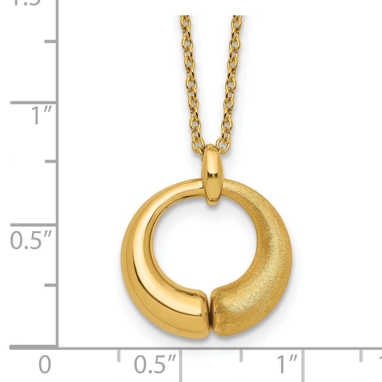 14K Polished and Brushed Circle Pendant w/2in Ext. Necklace