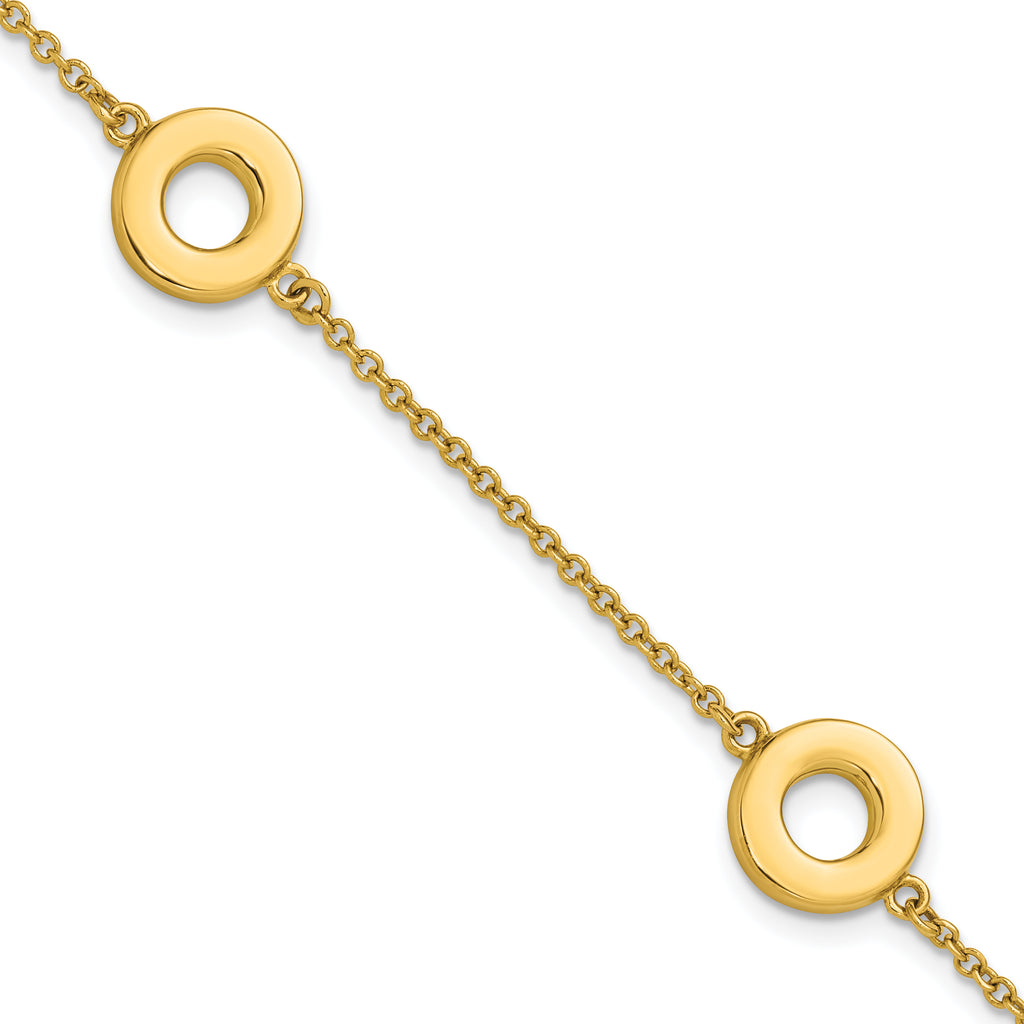 14K Polished Circle Station with .5in Ext. Bracelet