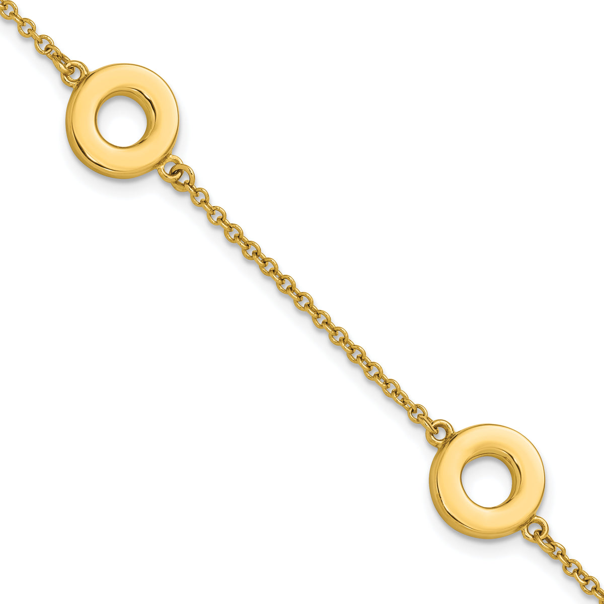 14K Polished Circle Station with .5in Ext. Bracelet