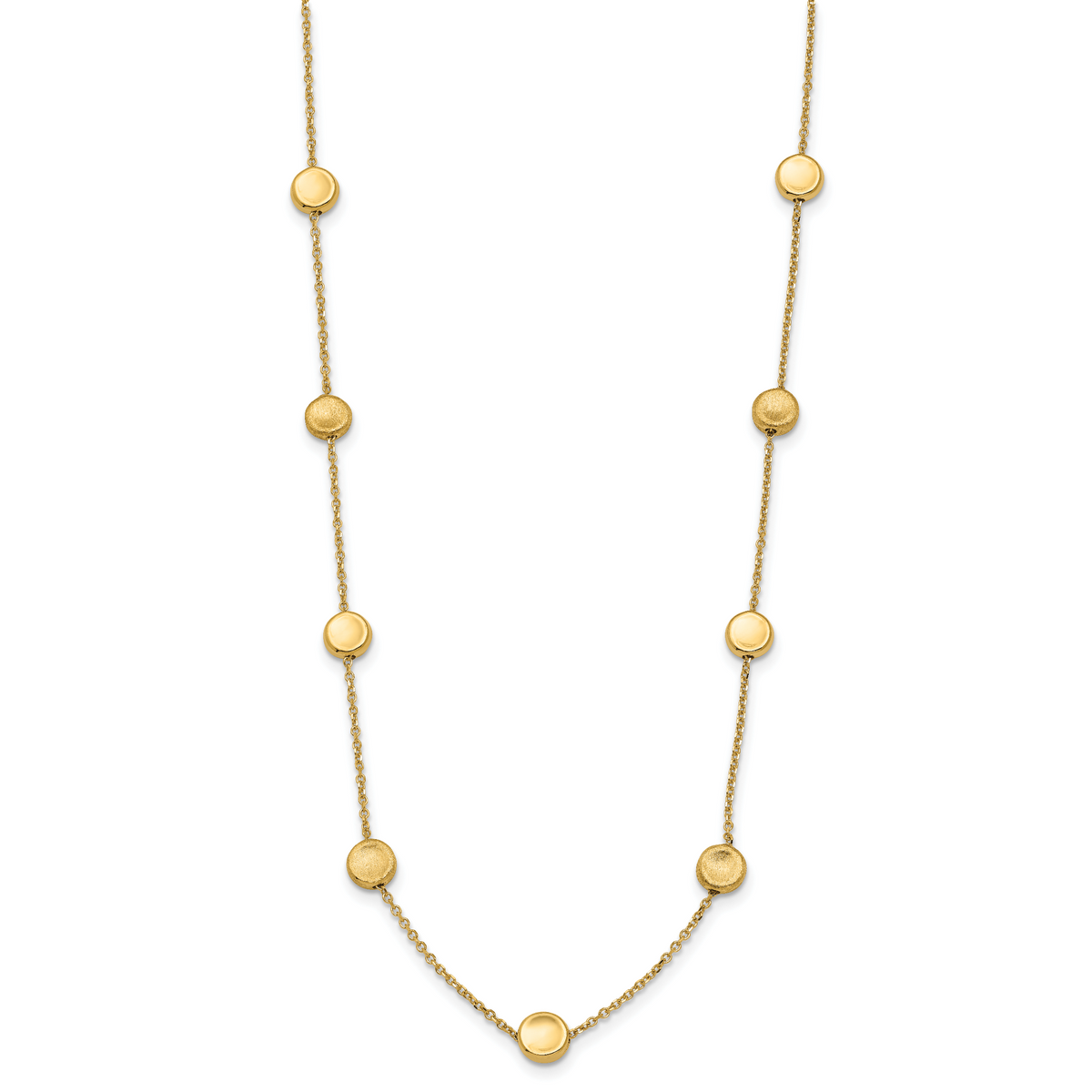 14K Polished and Satin Beaded Necklace