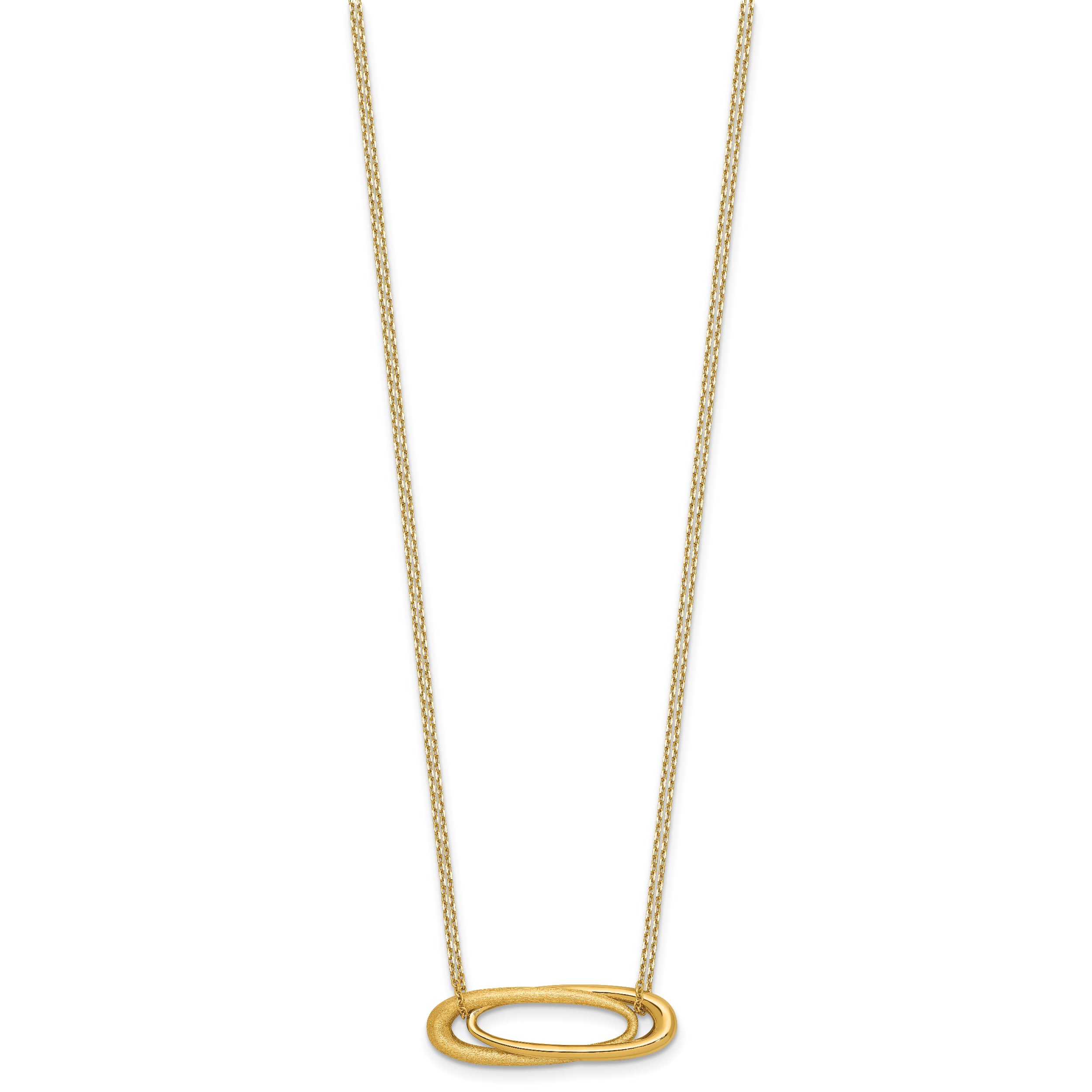 14K Polished and Brushed 2-Strand Fancy Oval w/2in Ext. Necklace
