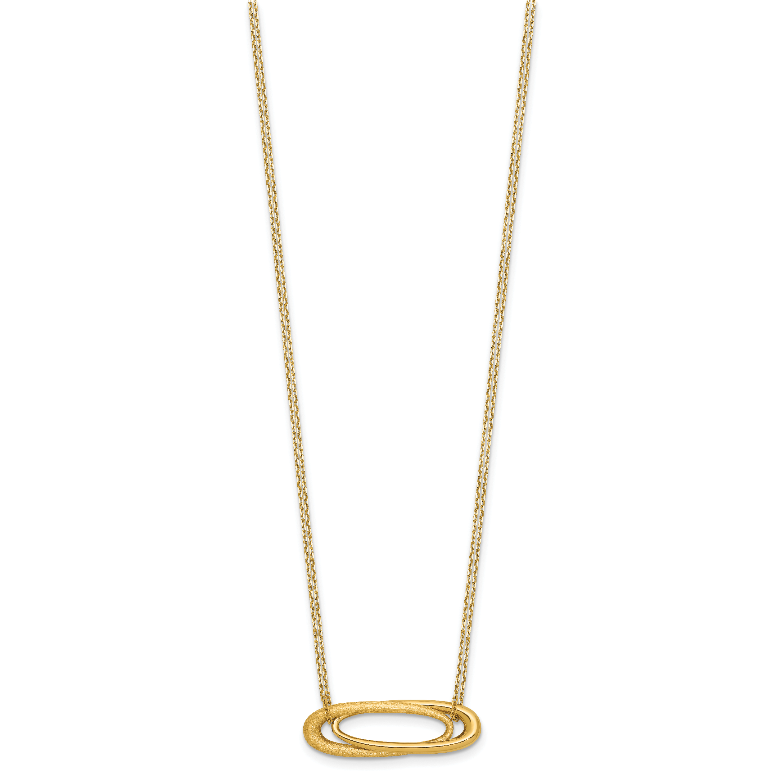 14K Polished and Brushed 2-Strand Fancy Oval w/2in Ext. Necklace Secondary image
