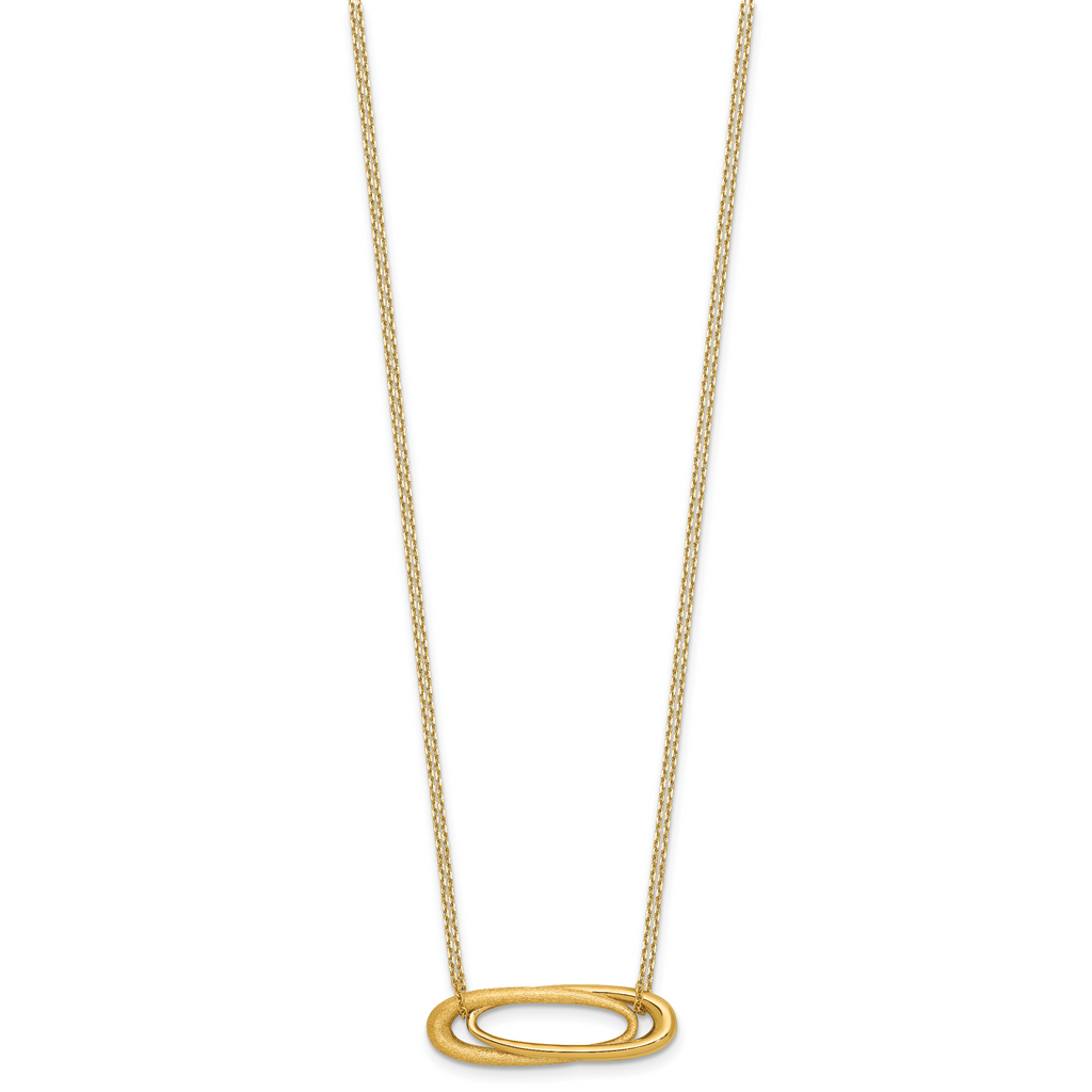 14K Polished and Brushed 2-Strand Fancy Oval w/2in Ext. Necklace