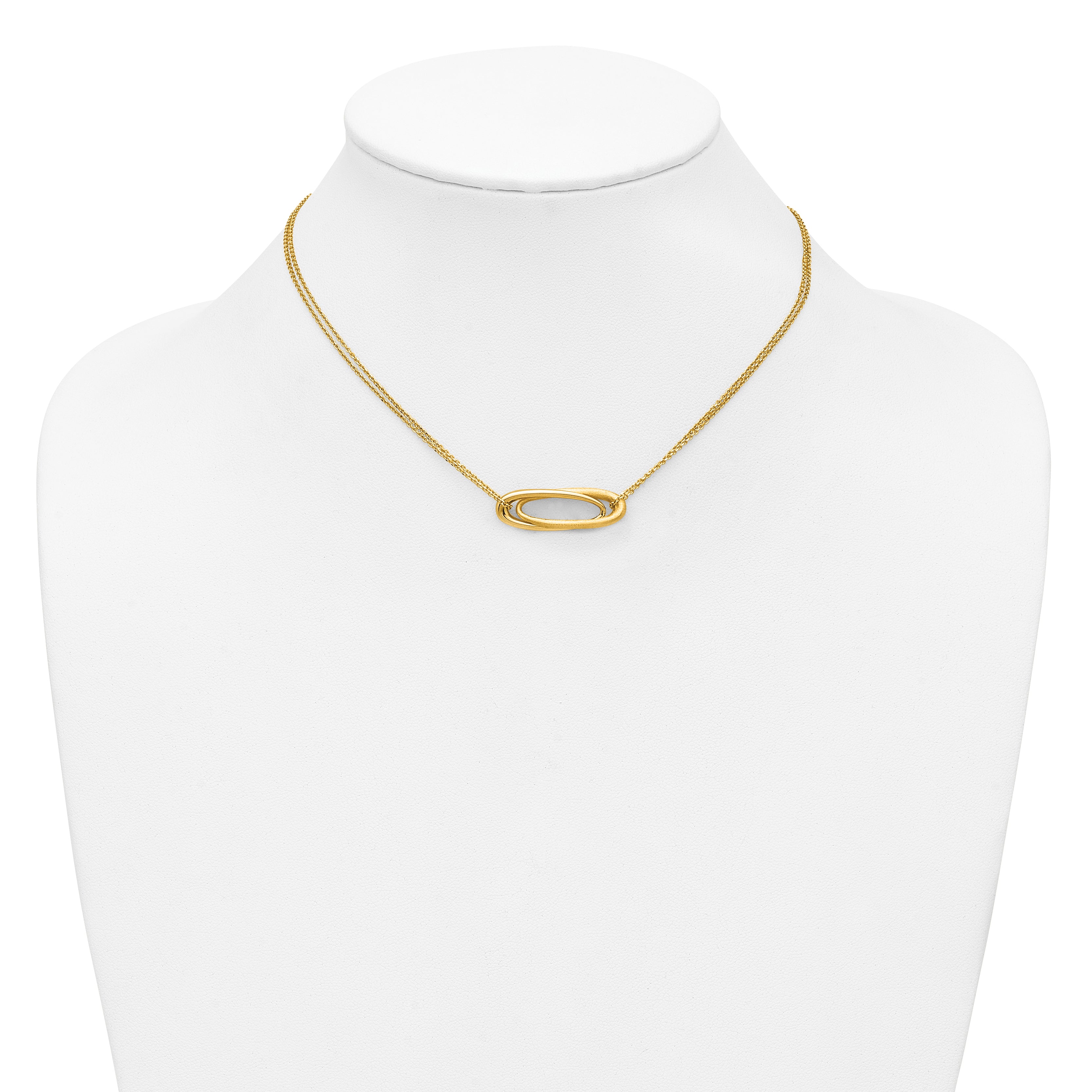14K Polished and Brushed 2-Strand Fancy Oval w/2in Ext. Necklace