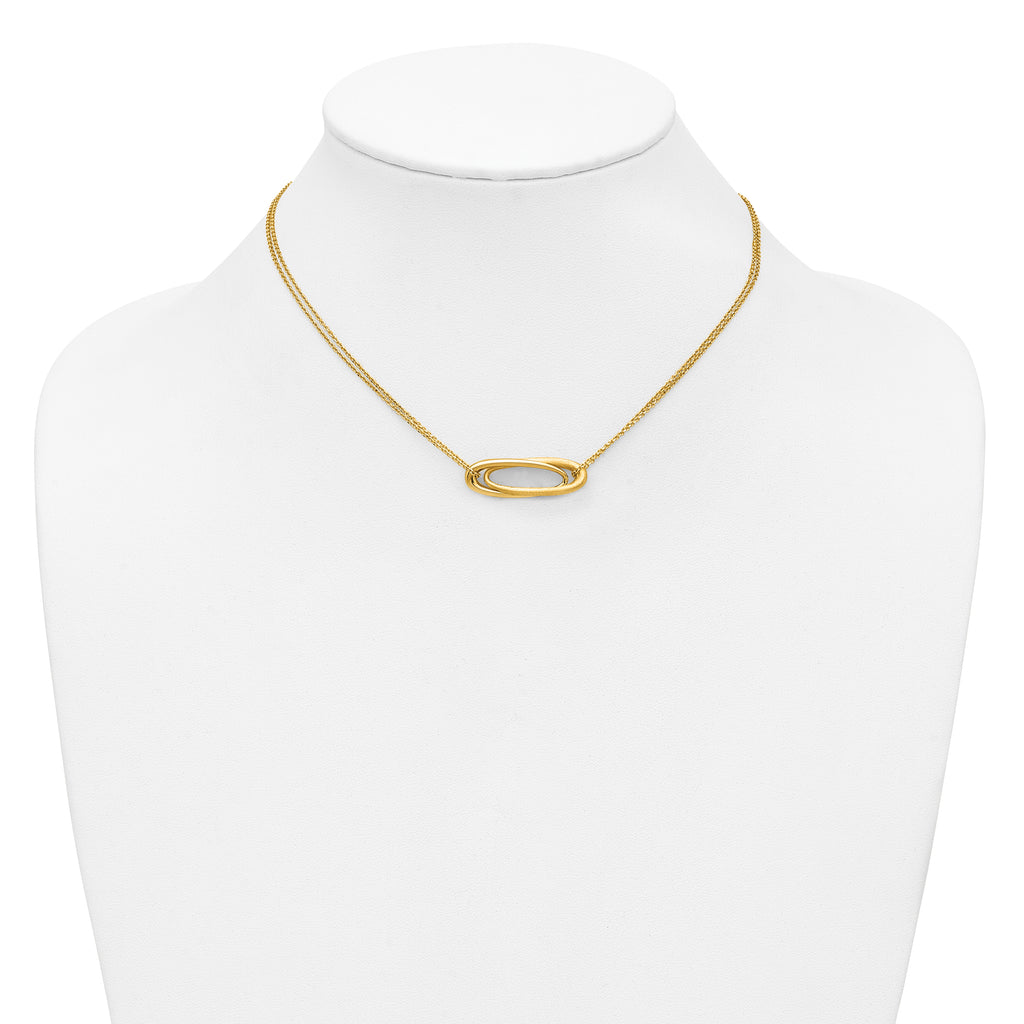 14K Polished and Brushed 2-Strand Fancy Oval w/2in Ext. Necklace