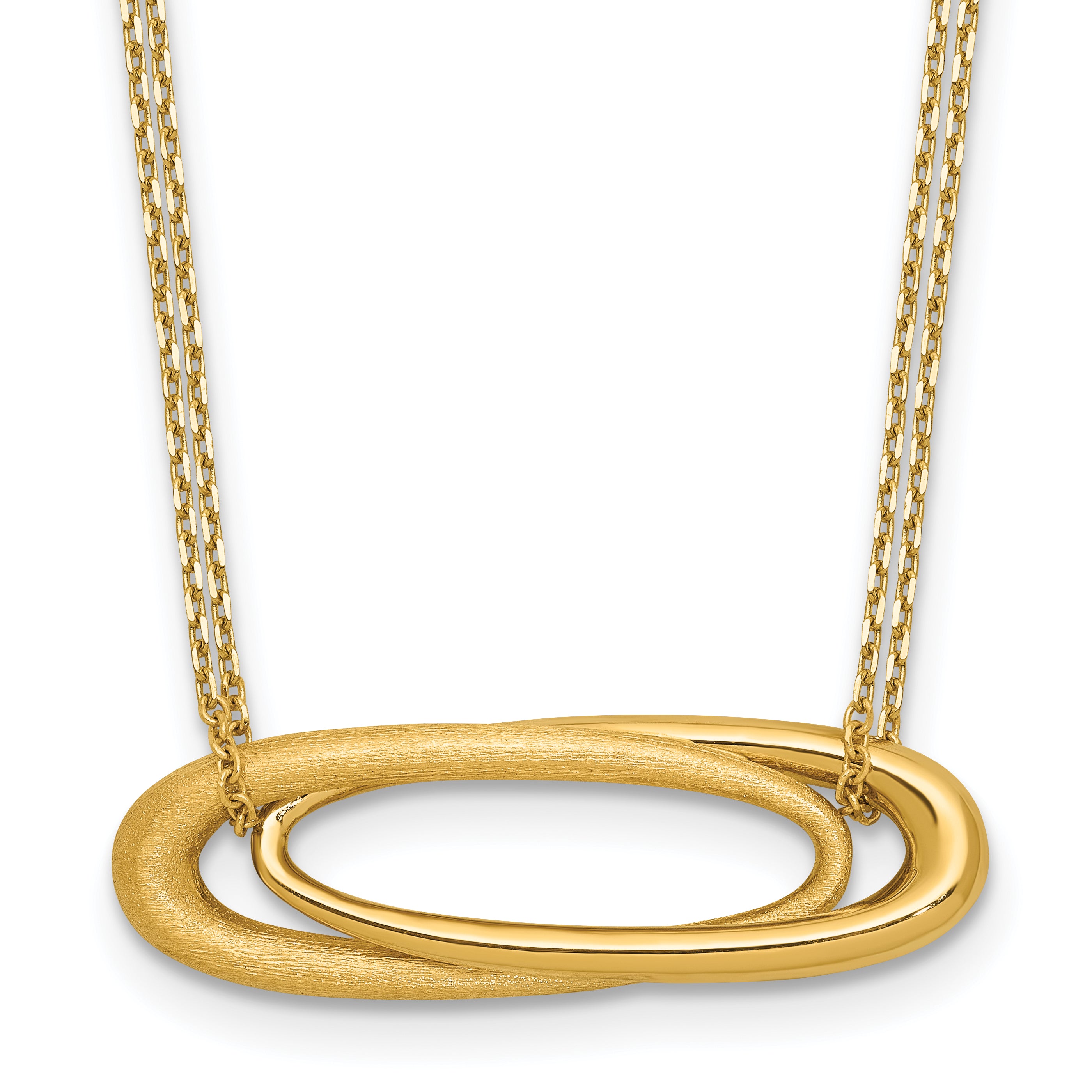 14K Polished and Brushed 2-Strand Fancy Oval w/2in Ext. Necklace