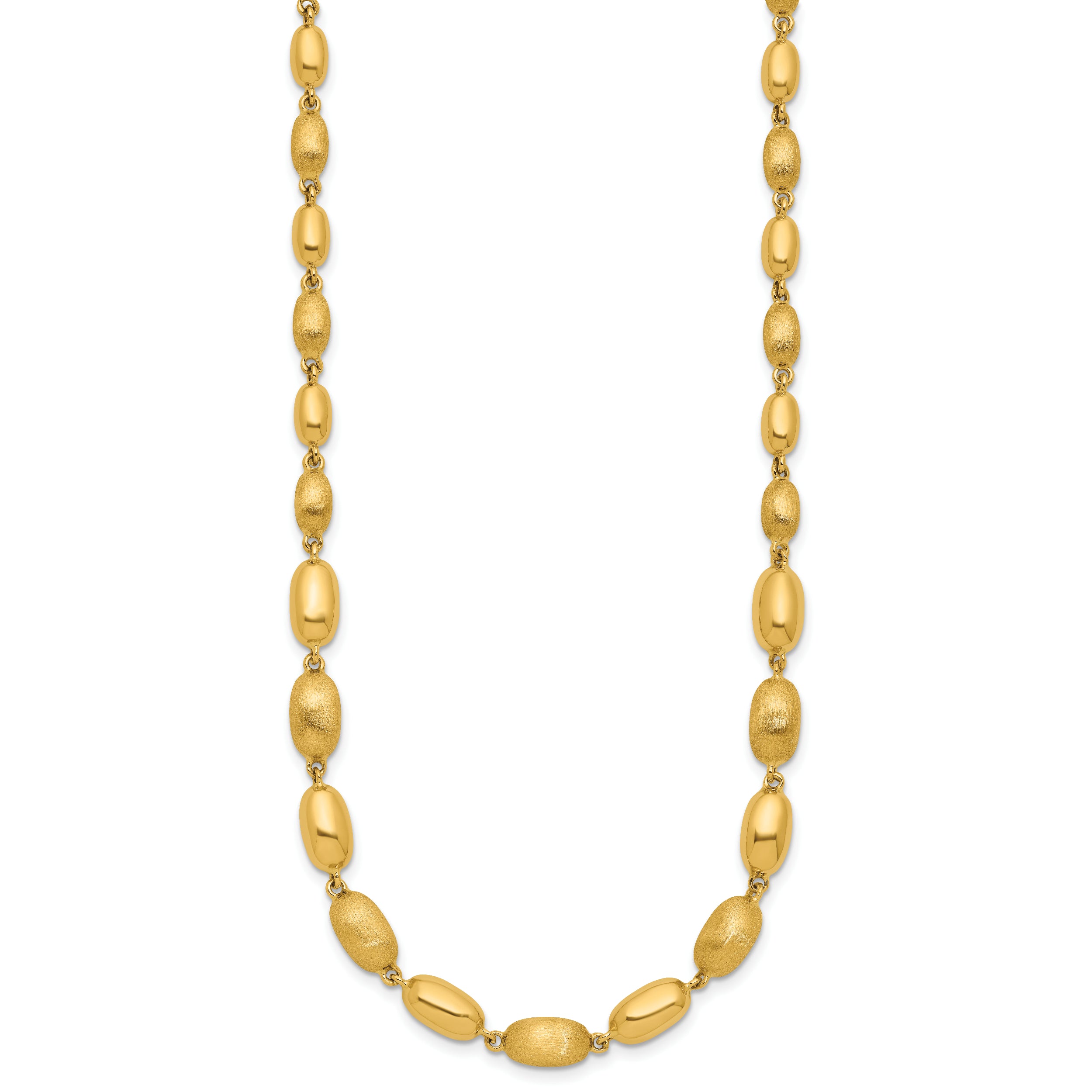 14K Polished and Brushed Oval Beaded Link Necklace