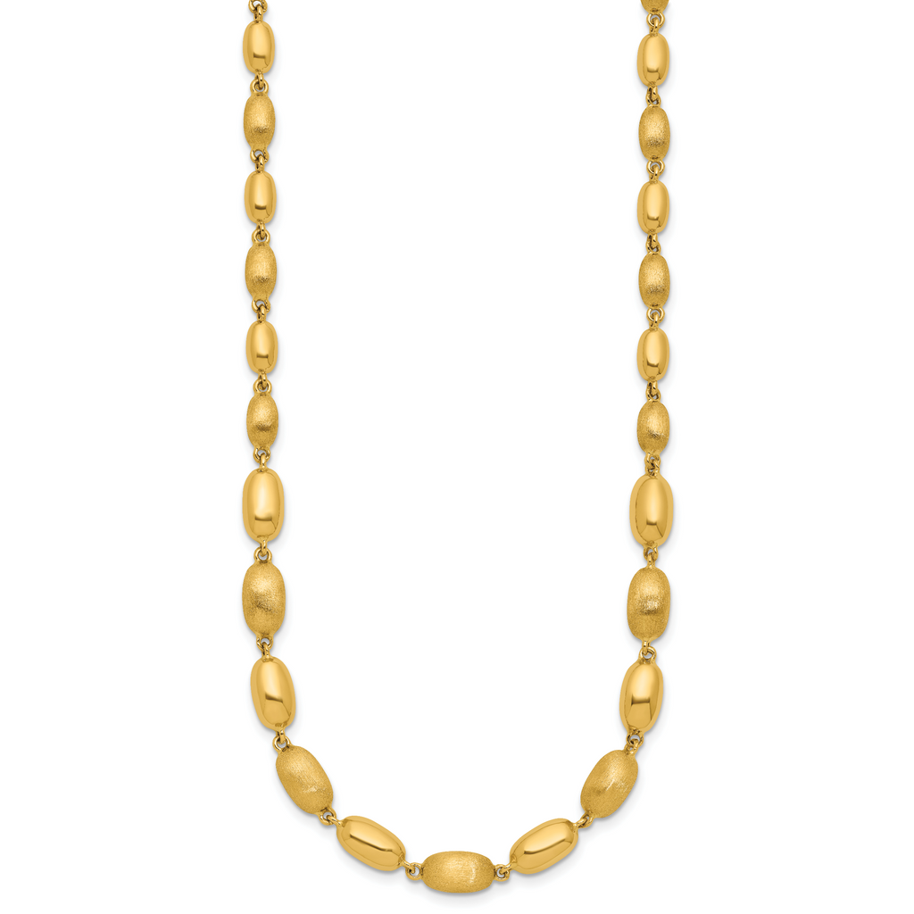 14K Polished and Brushed Oval Beaded Link Necklace