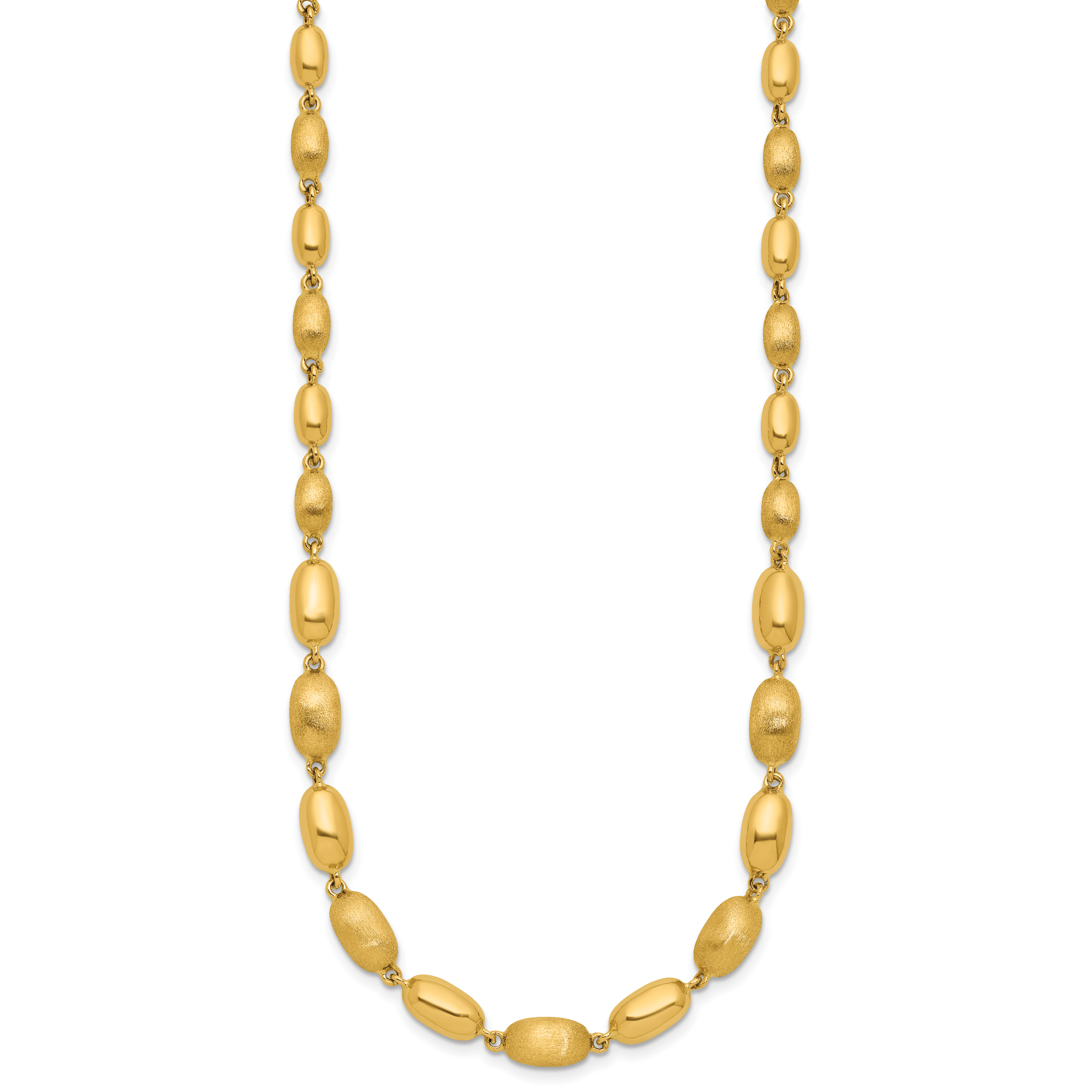 14K Polished and Brushed Oval Beaded Link Necklace