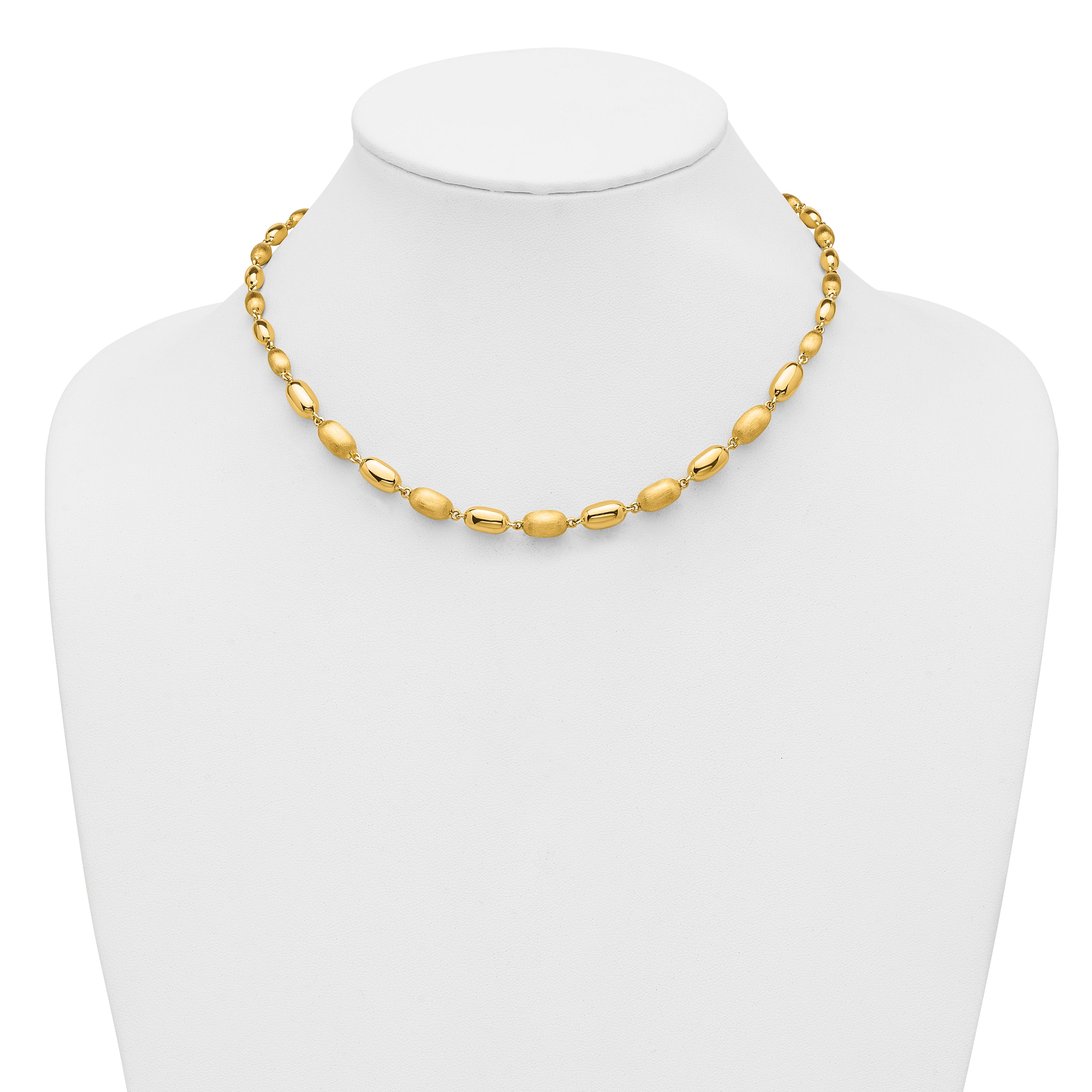 14K Polished and Brushed Oval Beaded Link Necklace