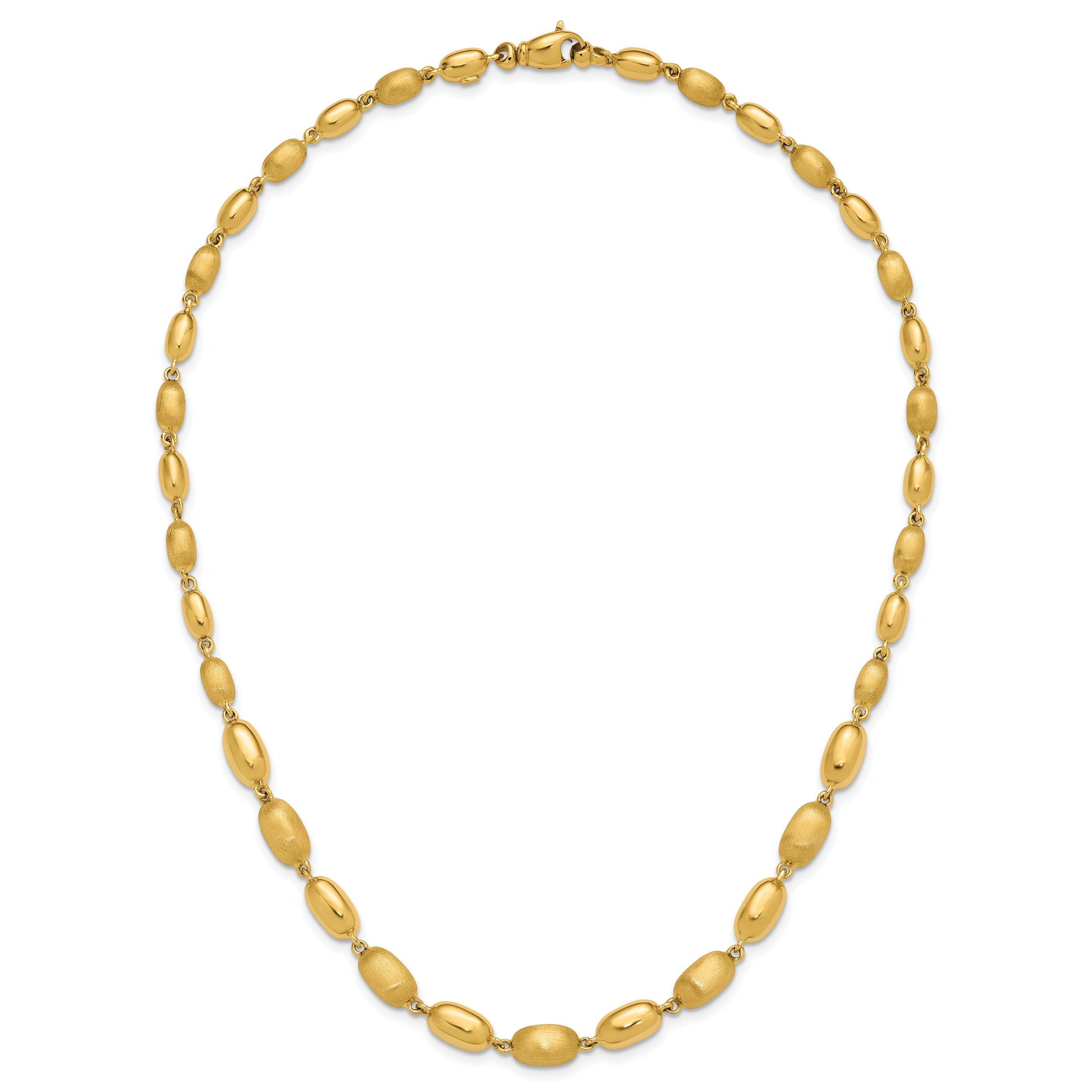 14K Polished and Brushed Oval Beaded Link Necklace
