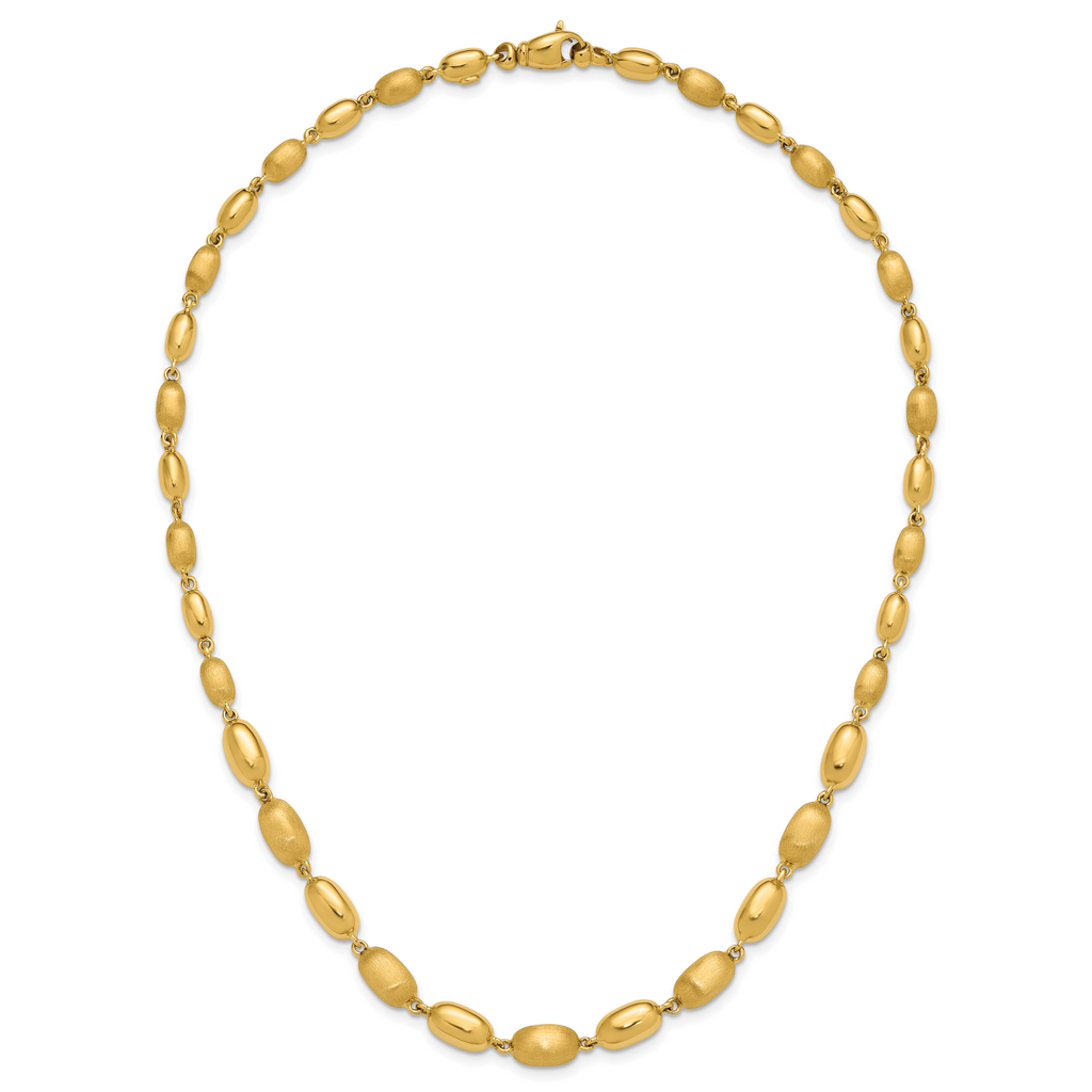 14K Polished and Brushed Oval Beaded Link Necklace