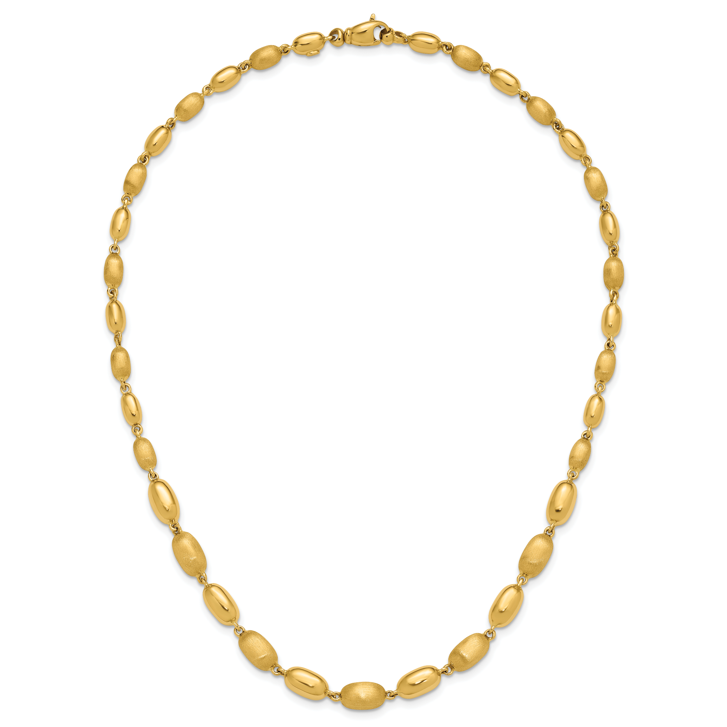 14K Polished and Brushed Oval Beaded Link Necklace