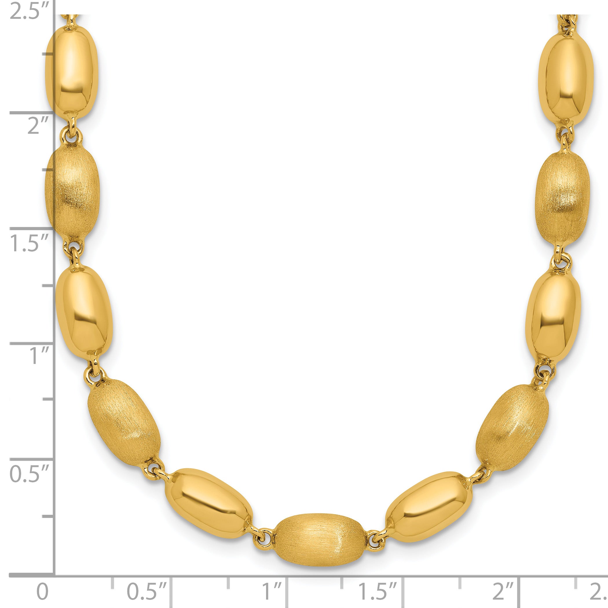 14K Polished and Brushed Oval Beaded Link Necklace