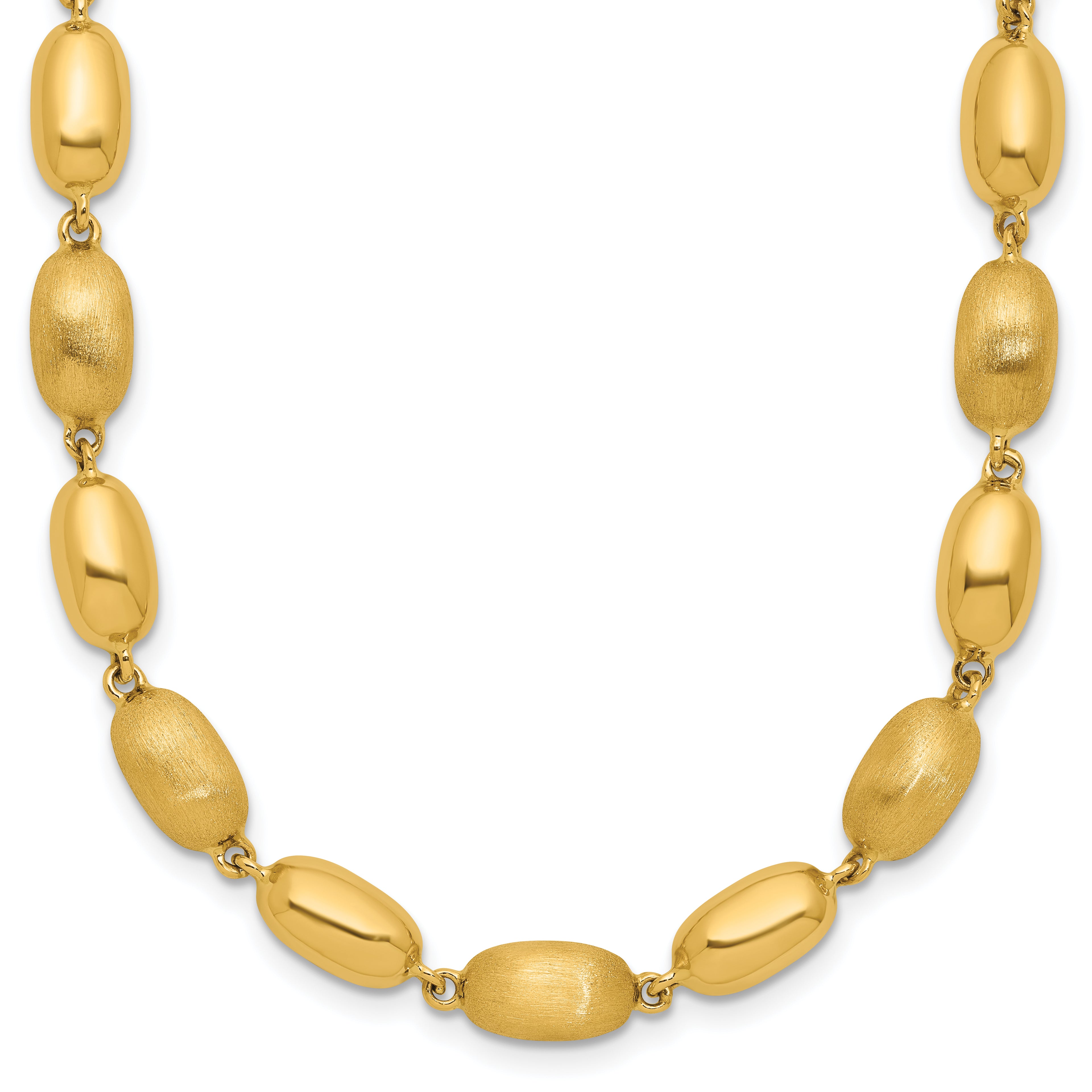 14K Polished and Brushed Oval Beaded Link Necklace