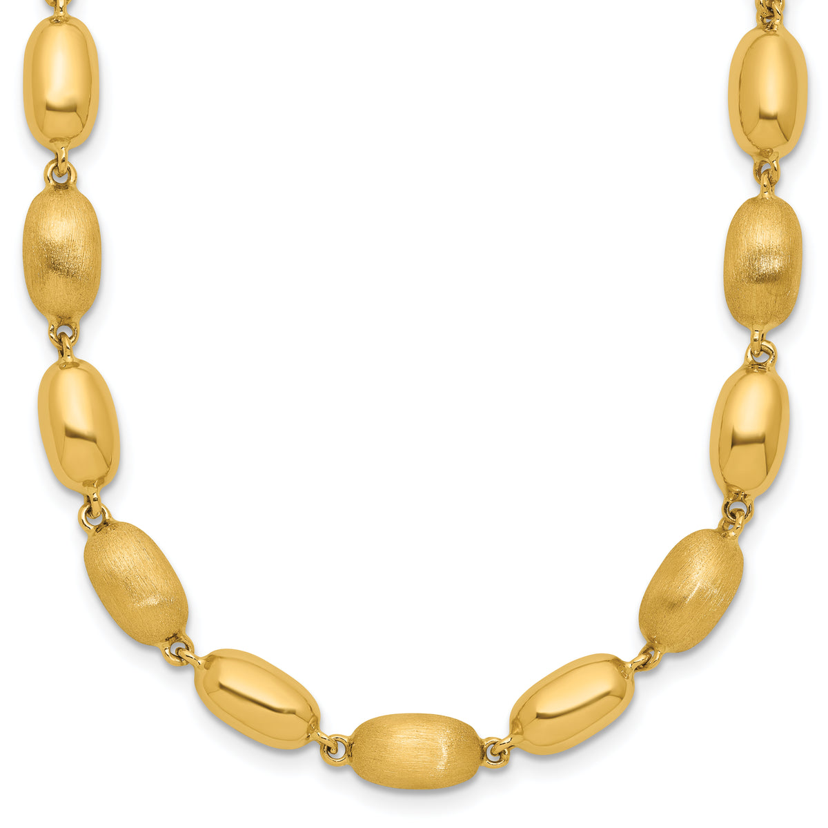 14K Polished and Brushed Oval Beaded Link Necklace