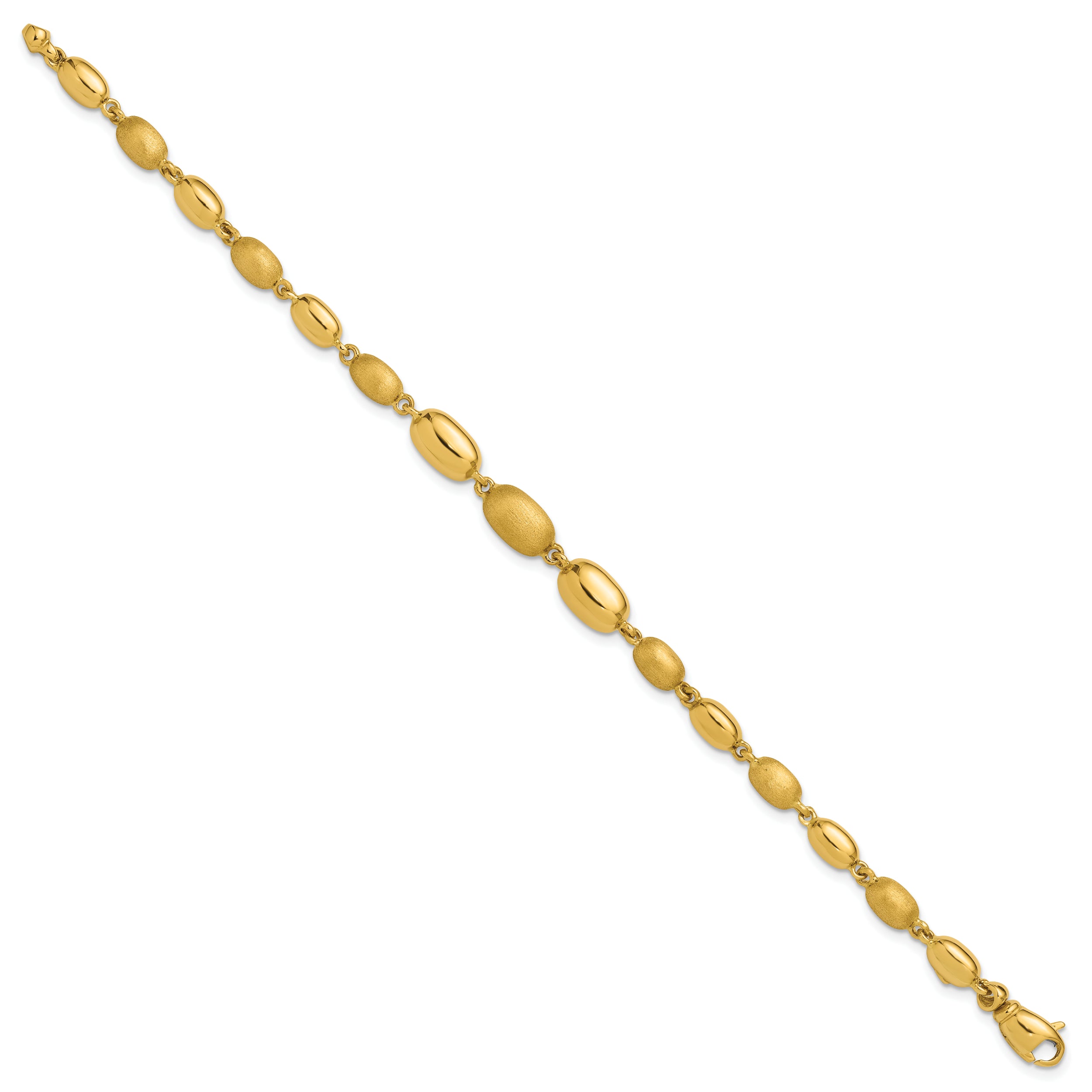 14K Polished and Brushed Oval Beaded Link Bracelet