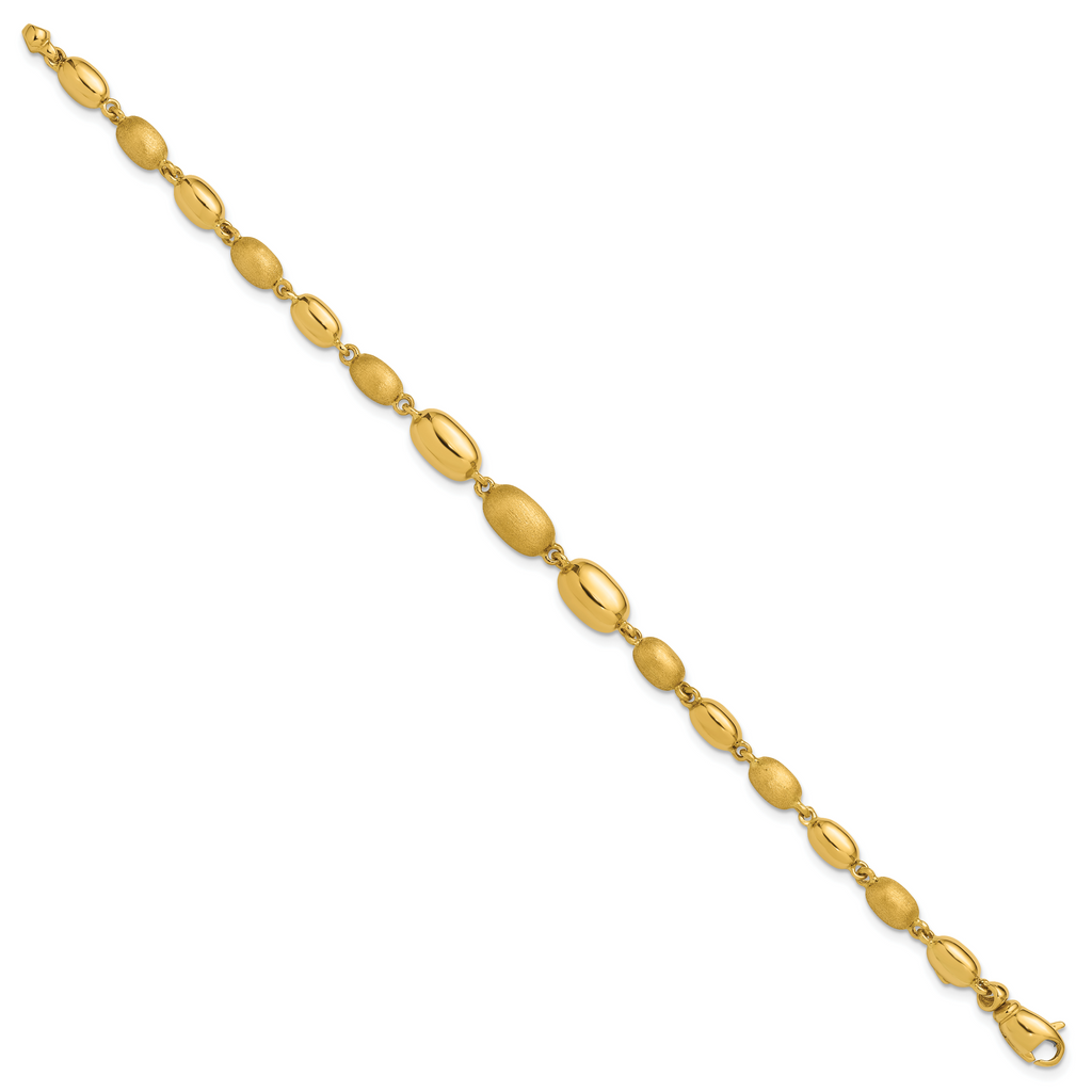 14K Polished and Brushed Oval Beaded Link Bracelet