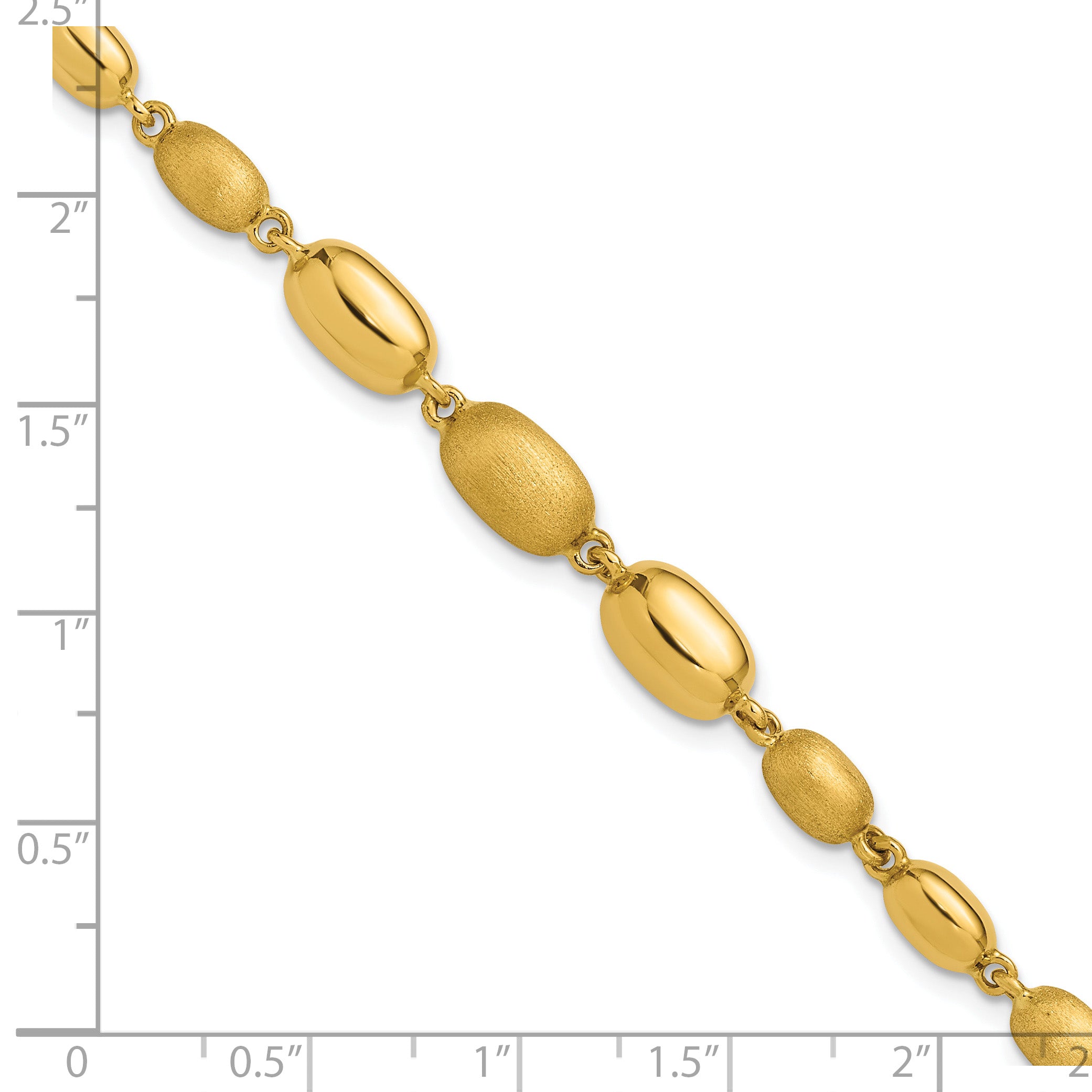 14K Polished and Brushed Oval Beaded Link Bracelet