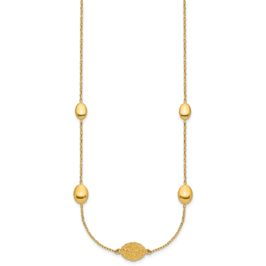 14K Polished Oval Textured w/.2in Ext. Fancy Necklace