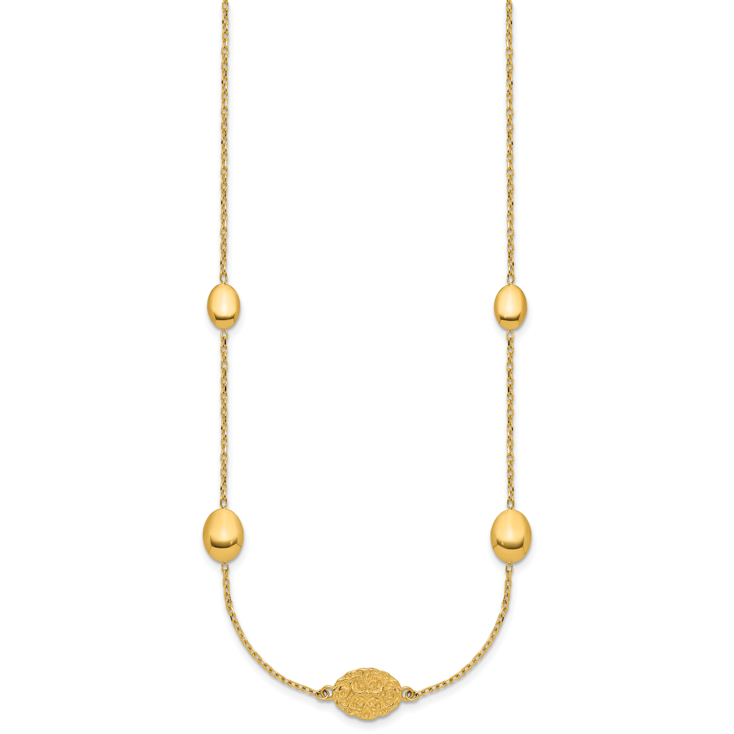 14K Polished Oval Textured w/.2in Ext. Fancy Necklace