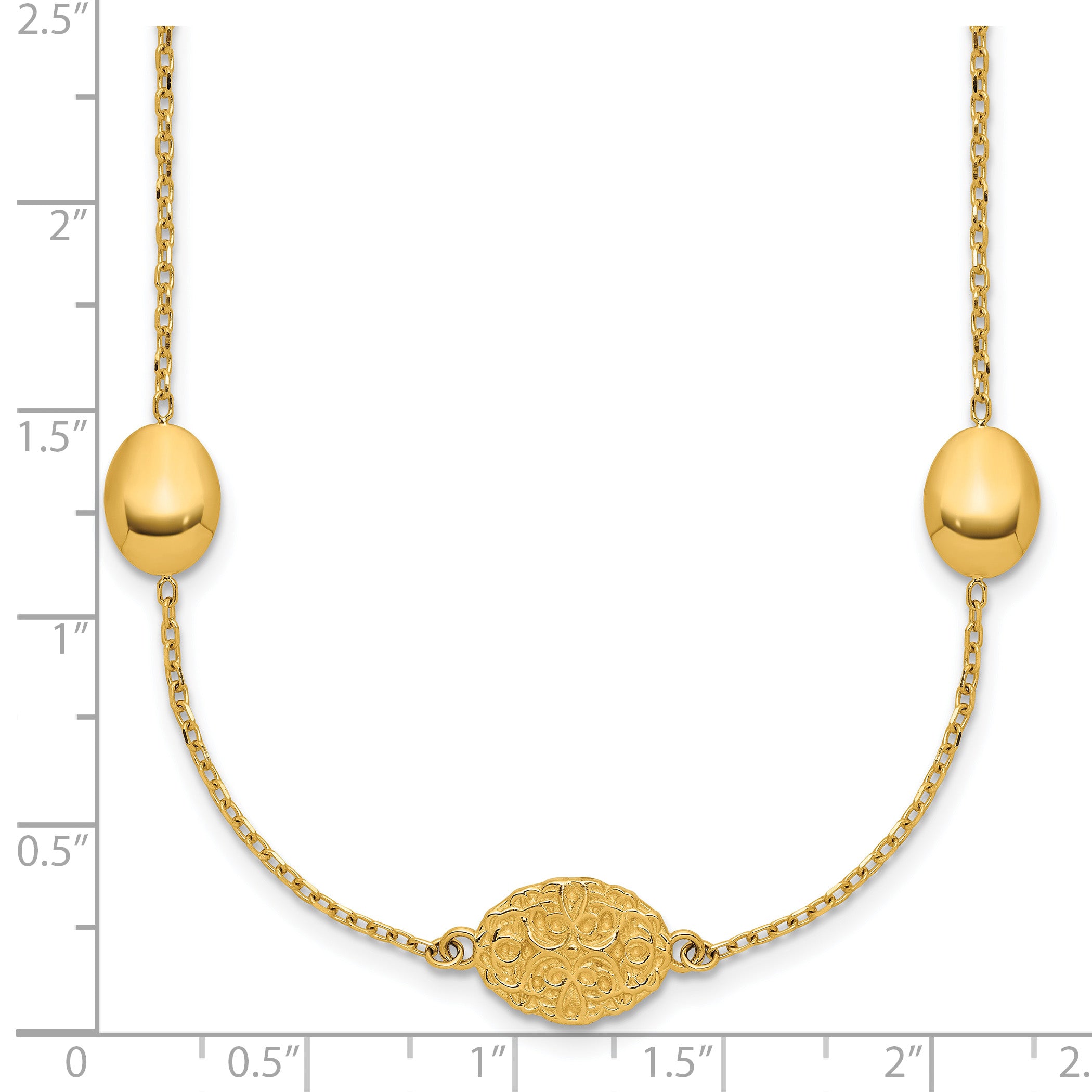 14K Polished Oval Textured w/.2in Ext. Fancy Necklace