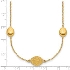 14K Polished Oval Textured w/.2in Ext. Fancy Necklace