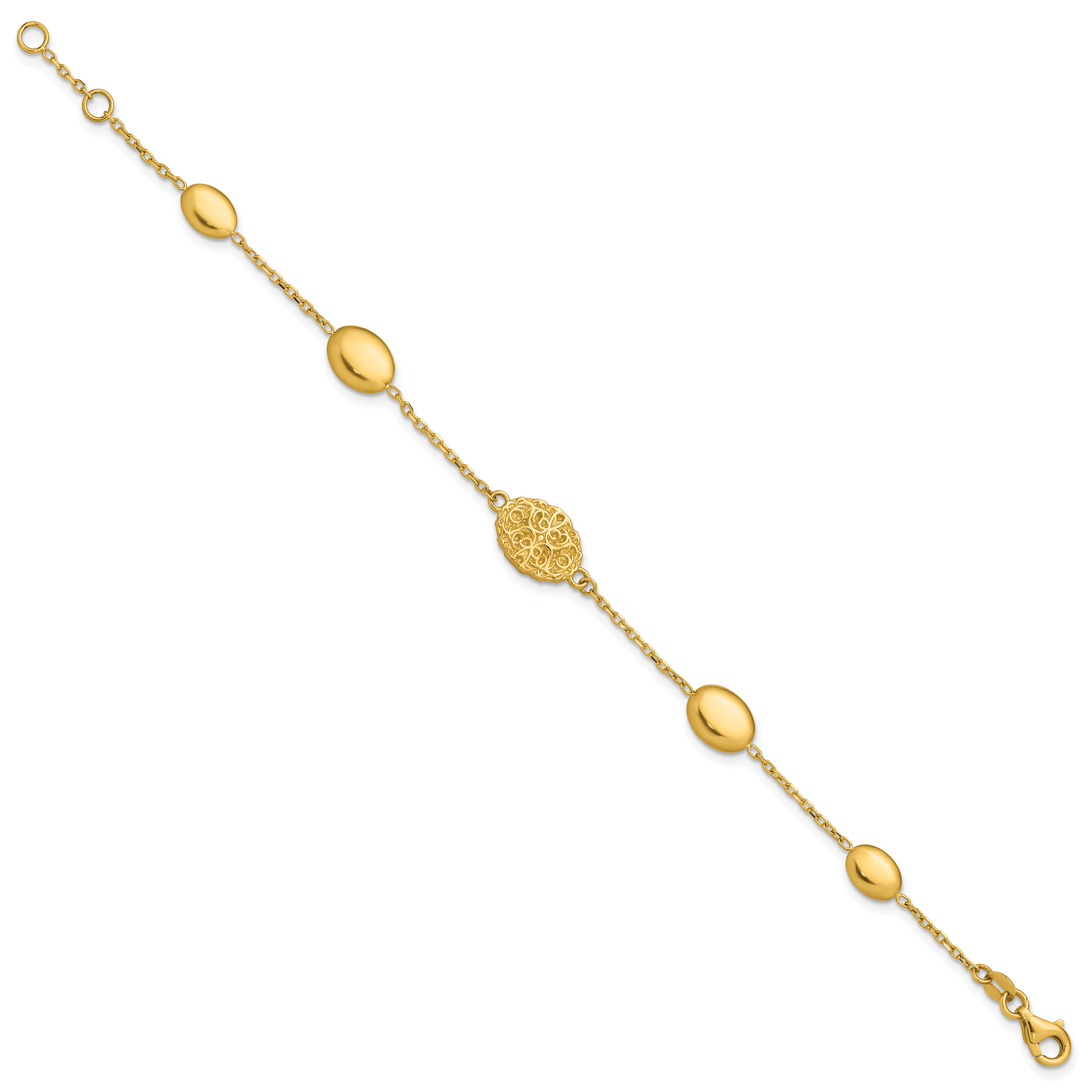 14K Polished Oval Textured w/.5in Ext. Fancy Bracelet