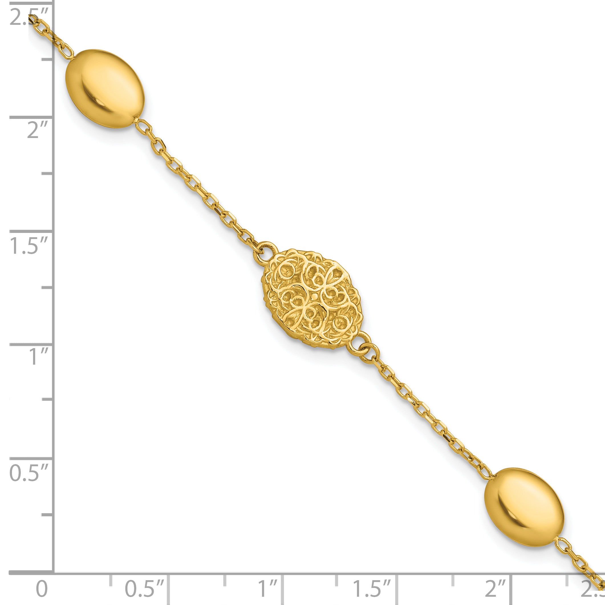 14K Polished Oval Textured w/.5in Ext. Fancy Bracelet
