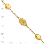 14K Polished Oval Textured w/.5in Ext. Fancy Bracelet