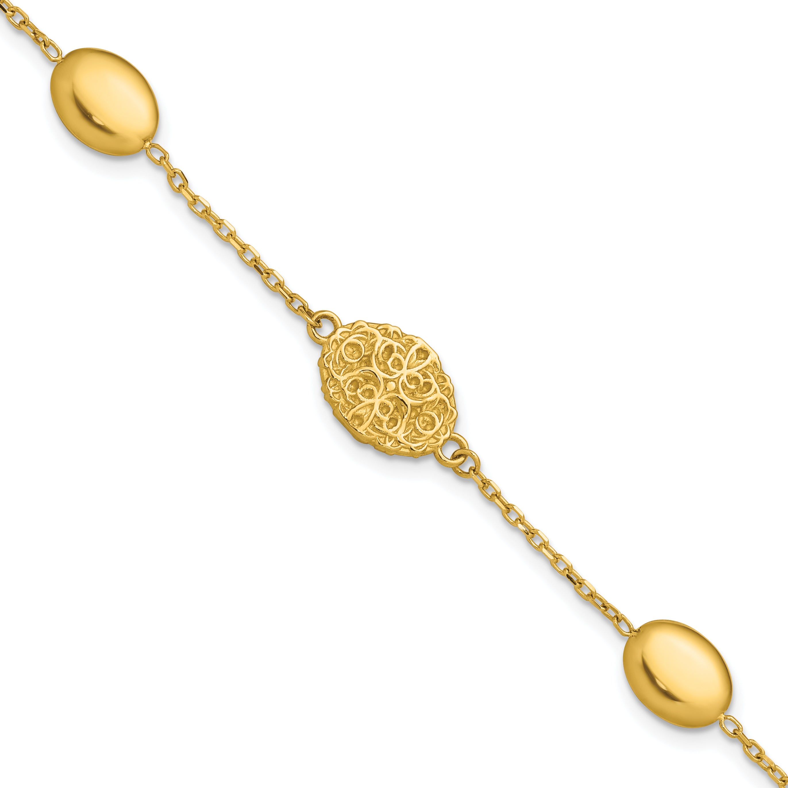 14K Polished Oval Textured w/.5in Ext. Fancy Bracelet Main image