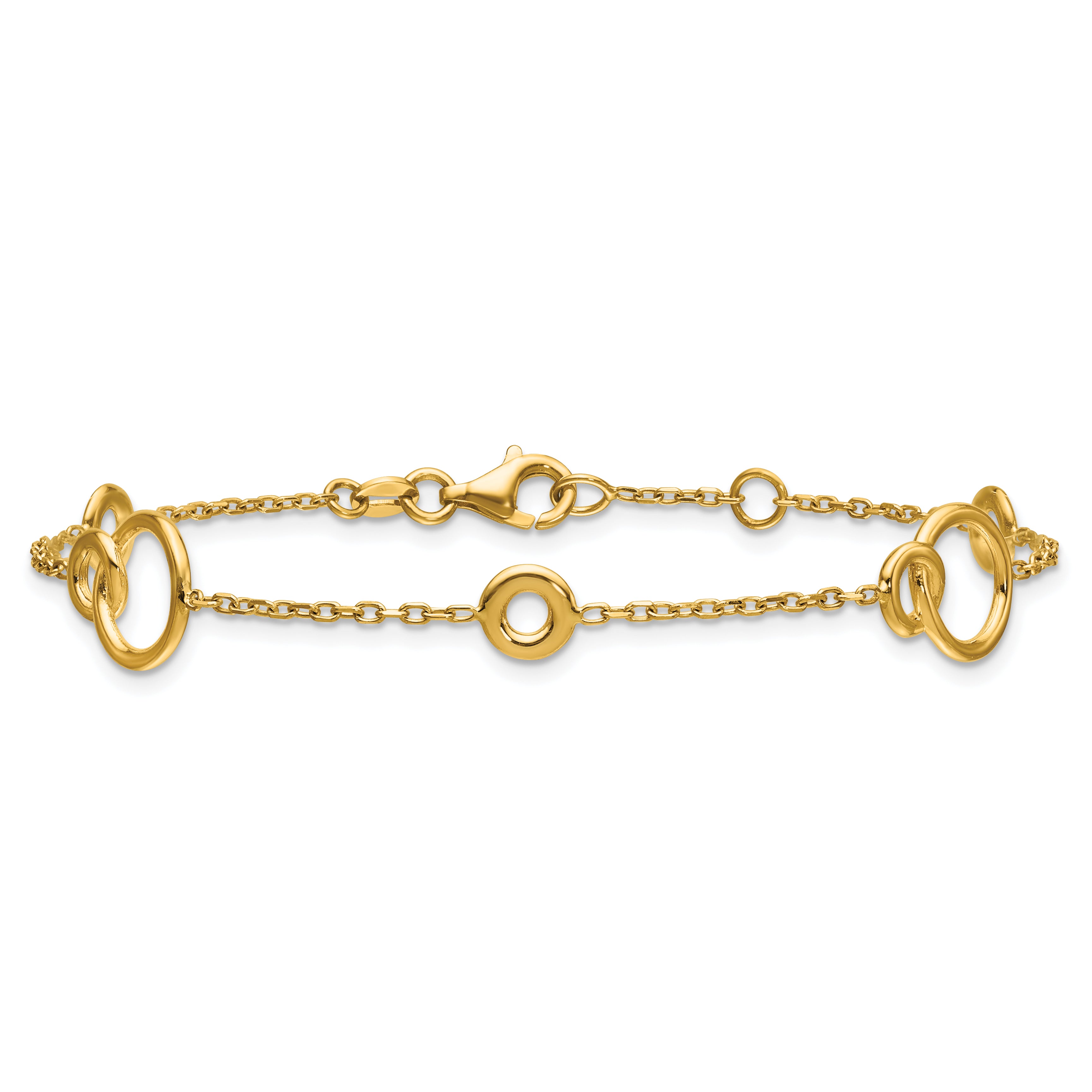 14K Polished Circle Station w/.5in Ext. Bracelet