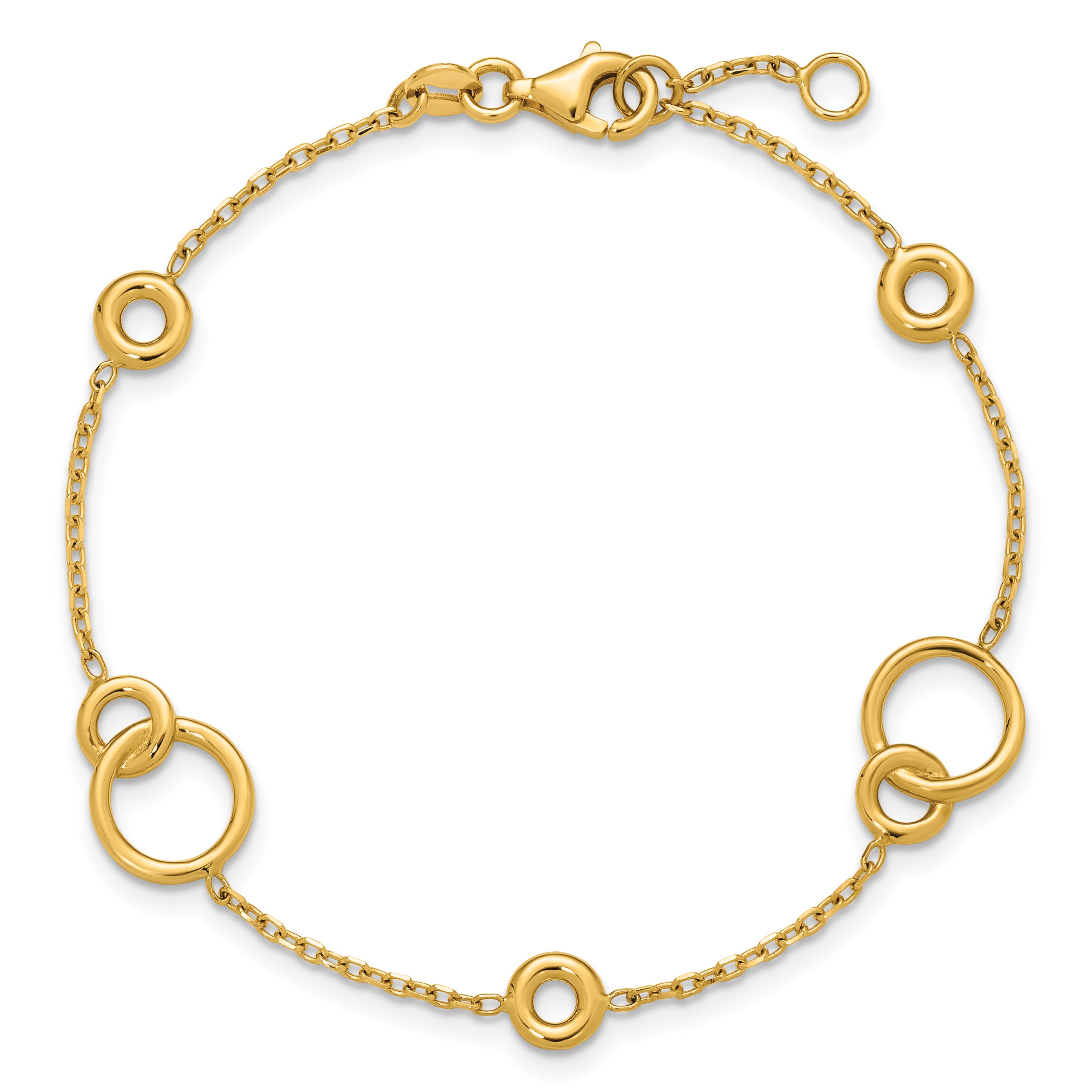 14K Polished Circle Station w/.5in Ext. Bracelet