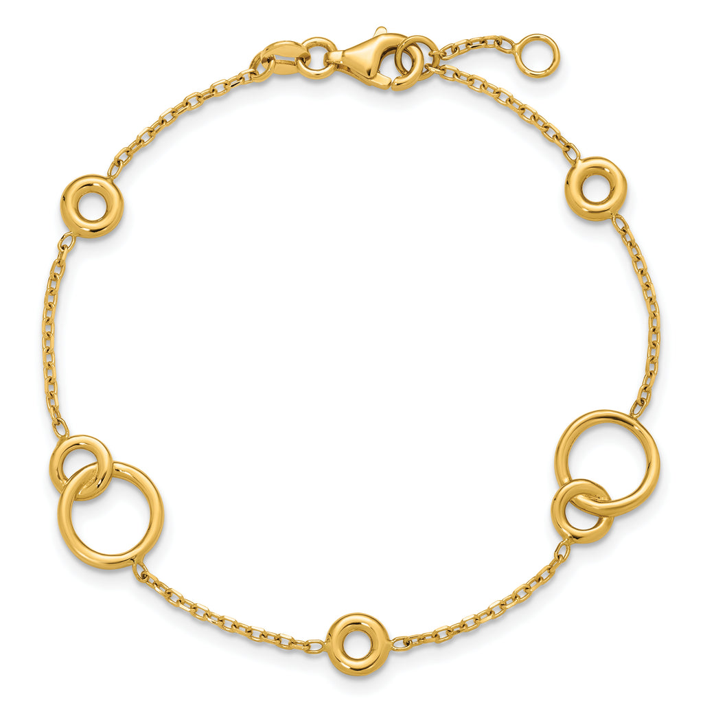 14K Polished Circle Station w/.5in Ext. Bracelet