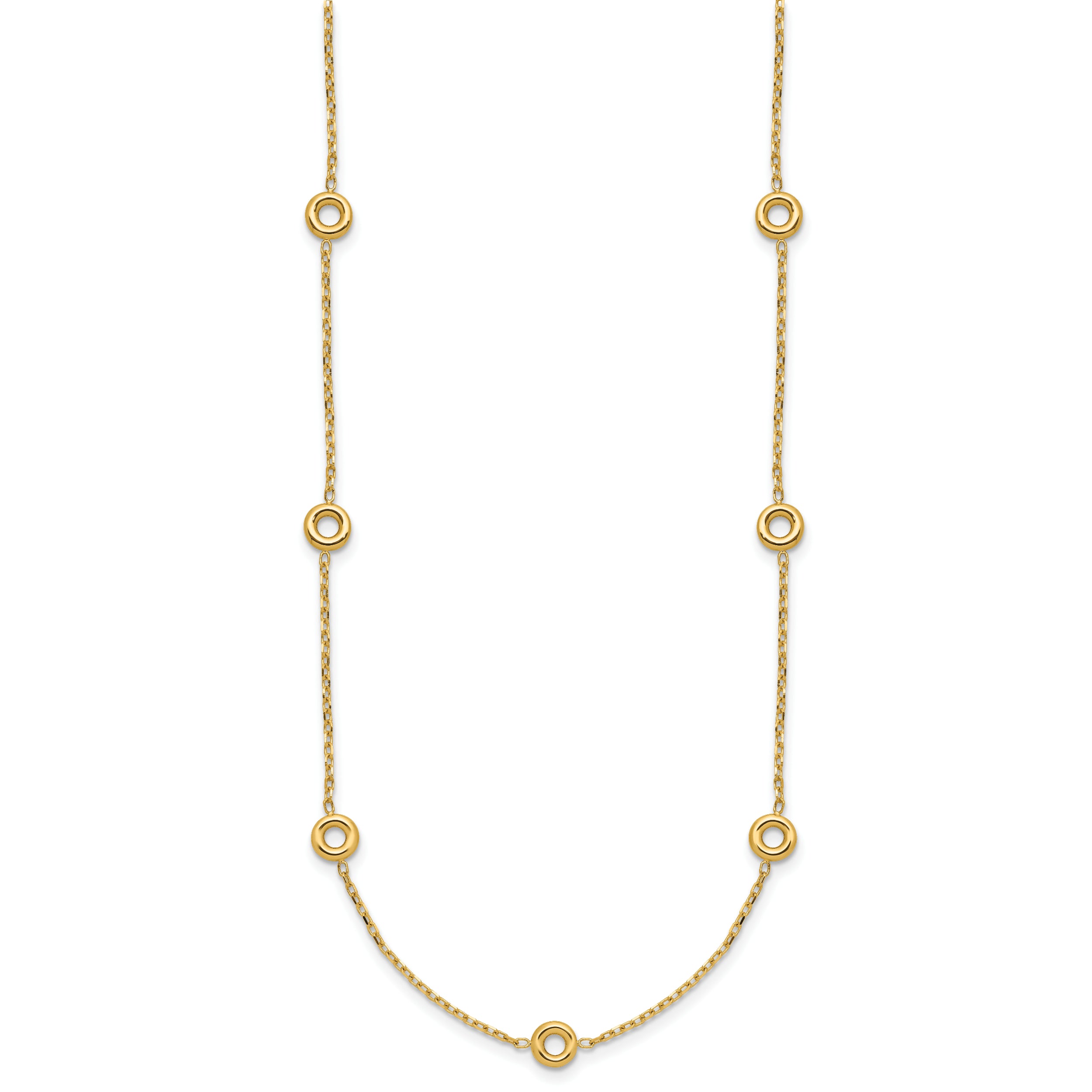 14K Polished Circle Station w/2in Ext. Necklace