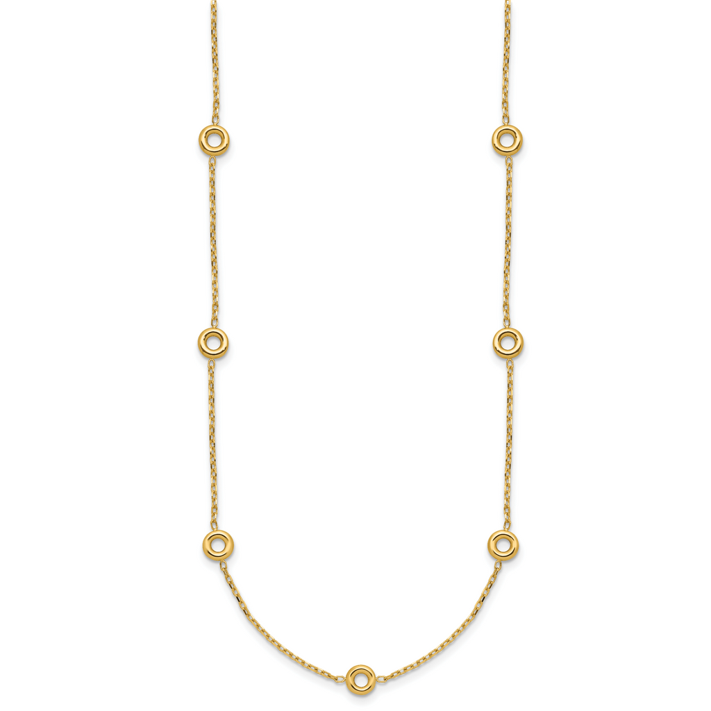 14K Polished Circle Station w/2in Ext. Necklace