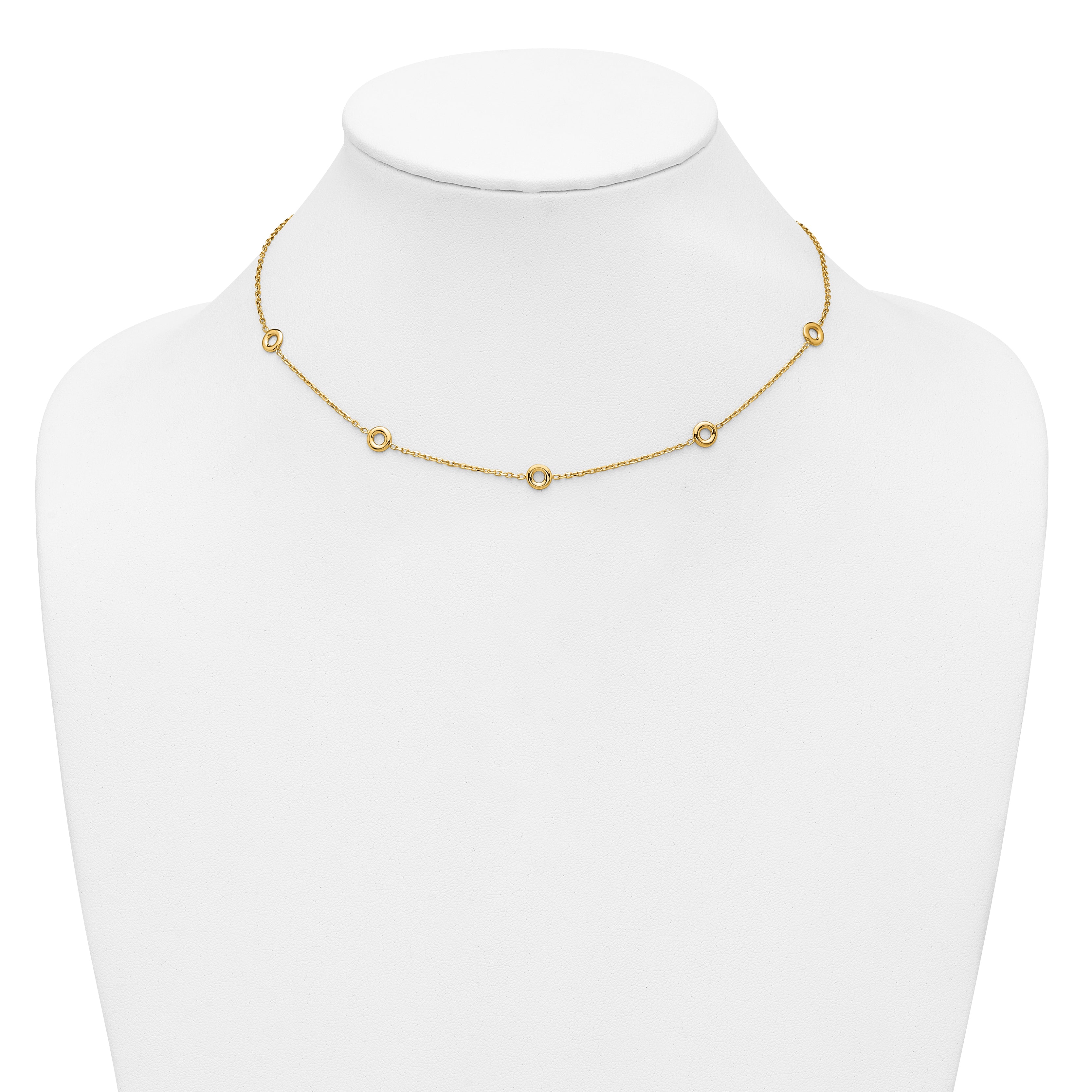 14K Polished Circle Station w/2in Ext. Necklace